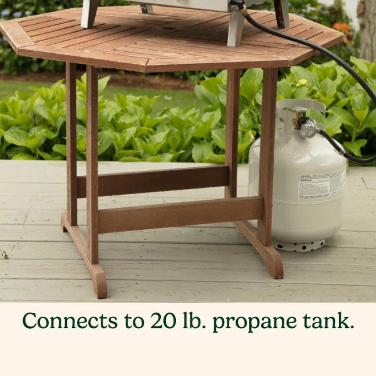 Connects to 20 lb. propane tank.