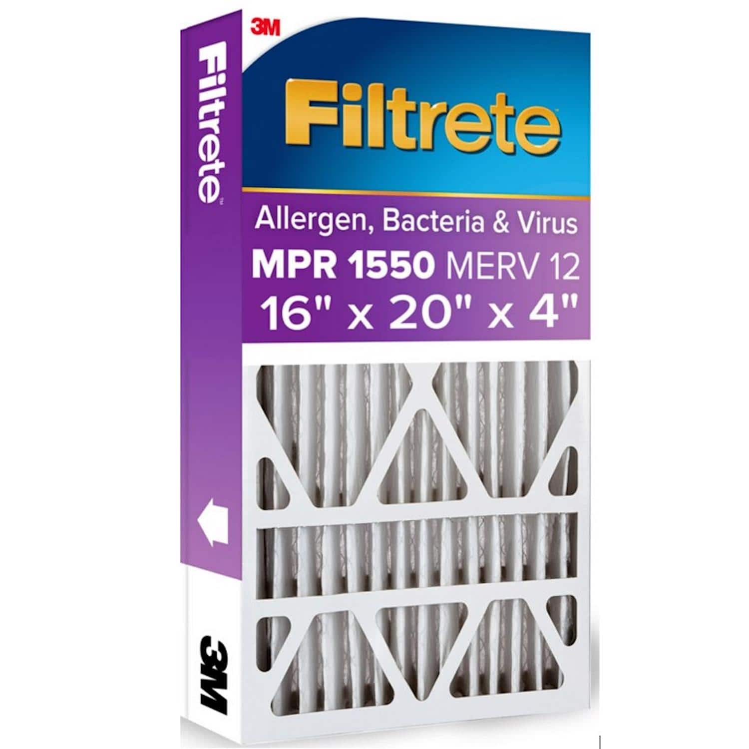 Filtrete - 16 in. W X 20 in. H X 4 in. D Polypropylene 1550 MPR Pleated Air Filter 1 pk
