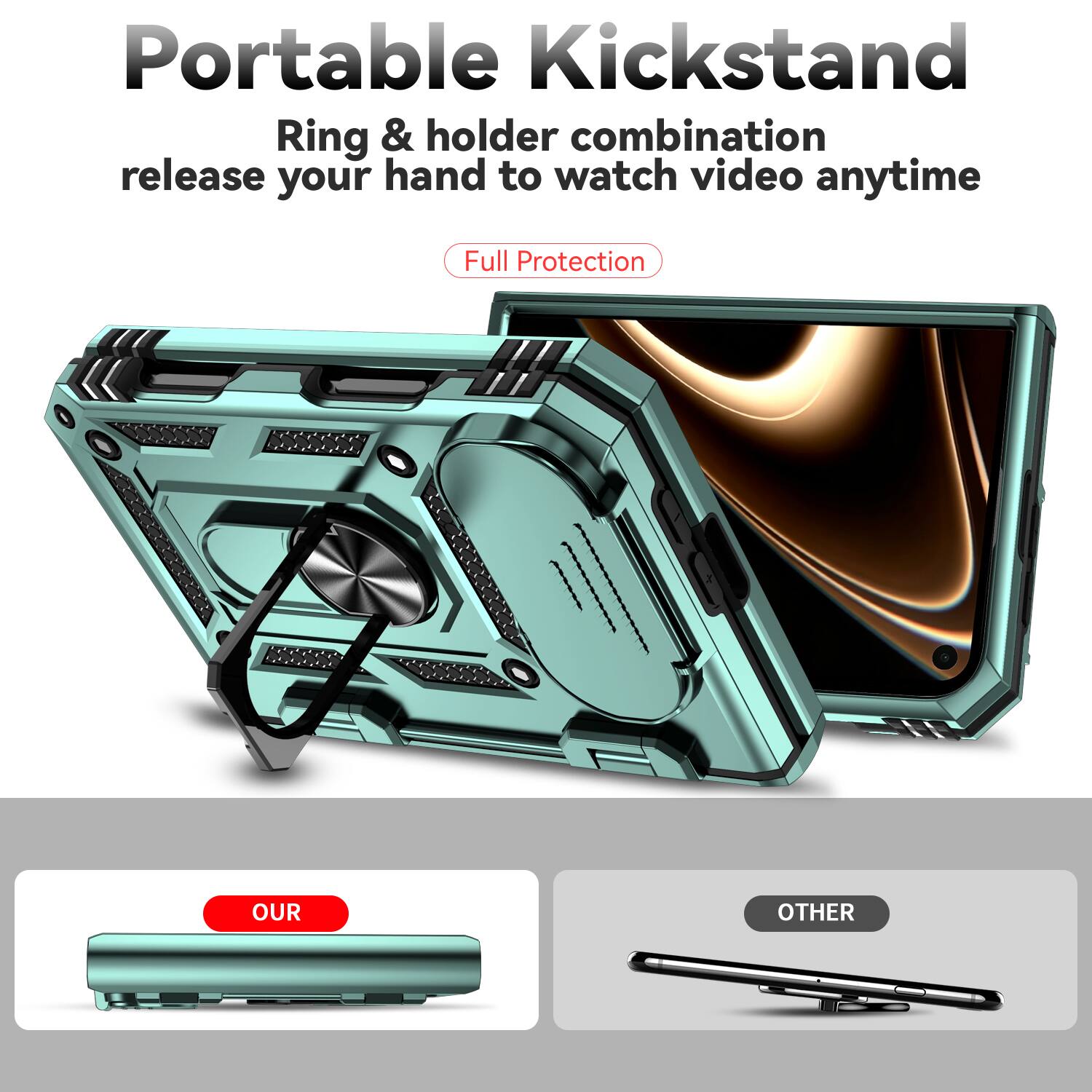 Portable Kickstand  
Ring & holder combination release your hand to watch video anytime  
Full Protection  

OUR  
OTHER