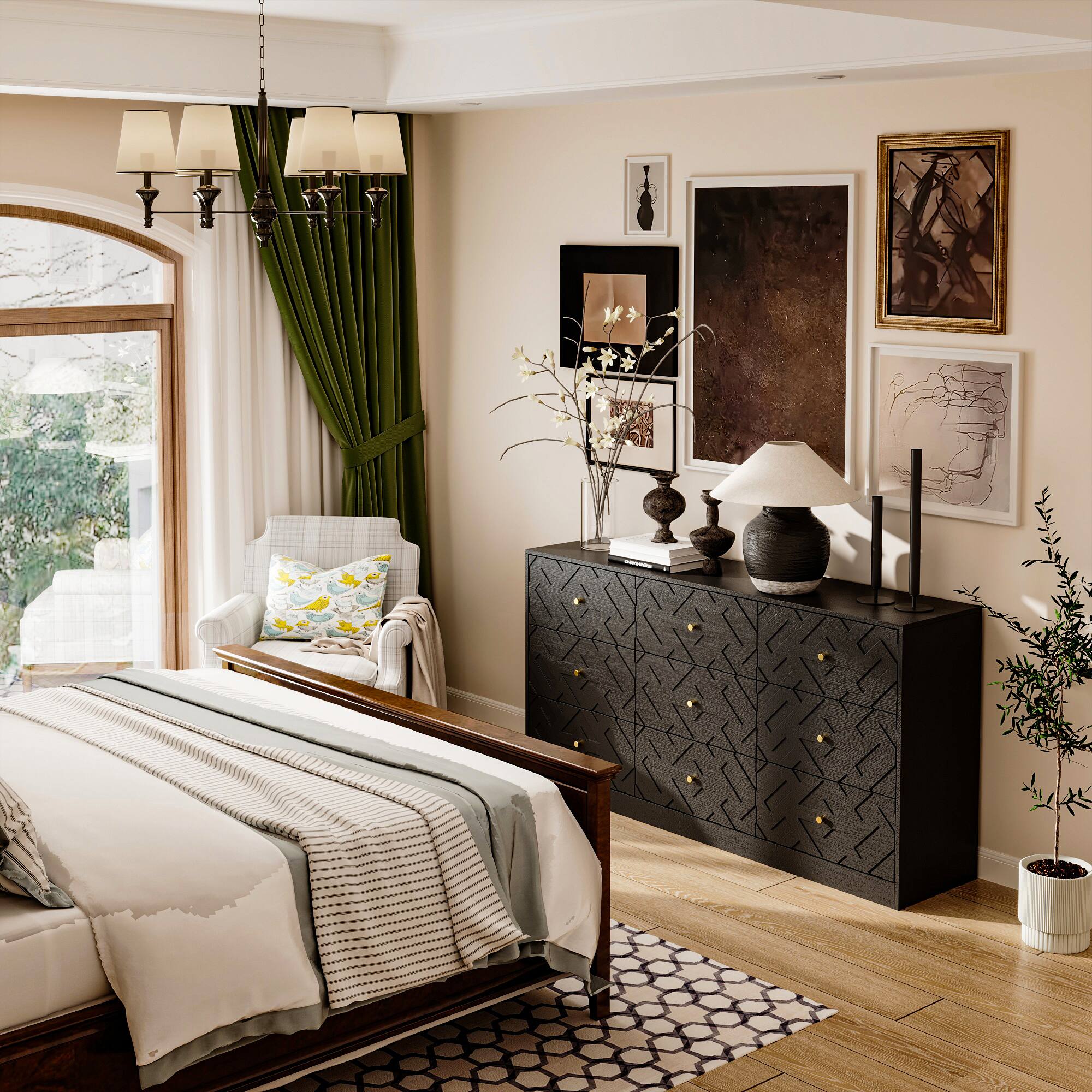 Alt View 7. Famapy - Famapy 9 - Drawer Dresser: Patterned Design, Silent Slides, Ample Storage - Black.