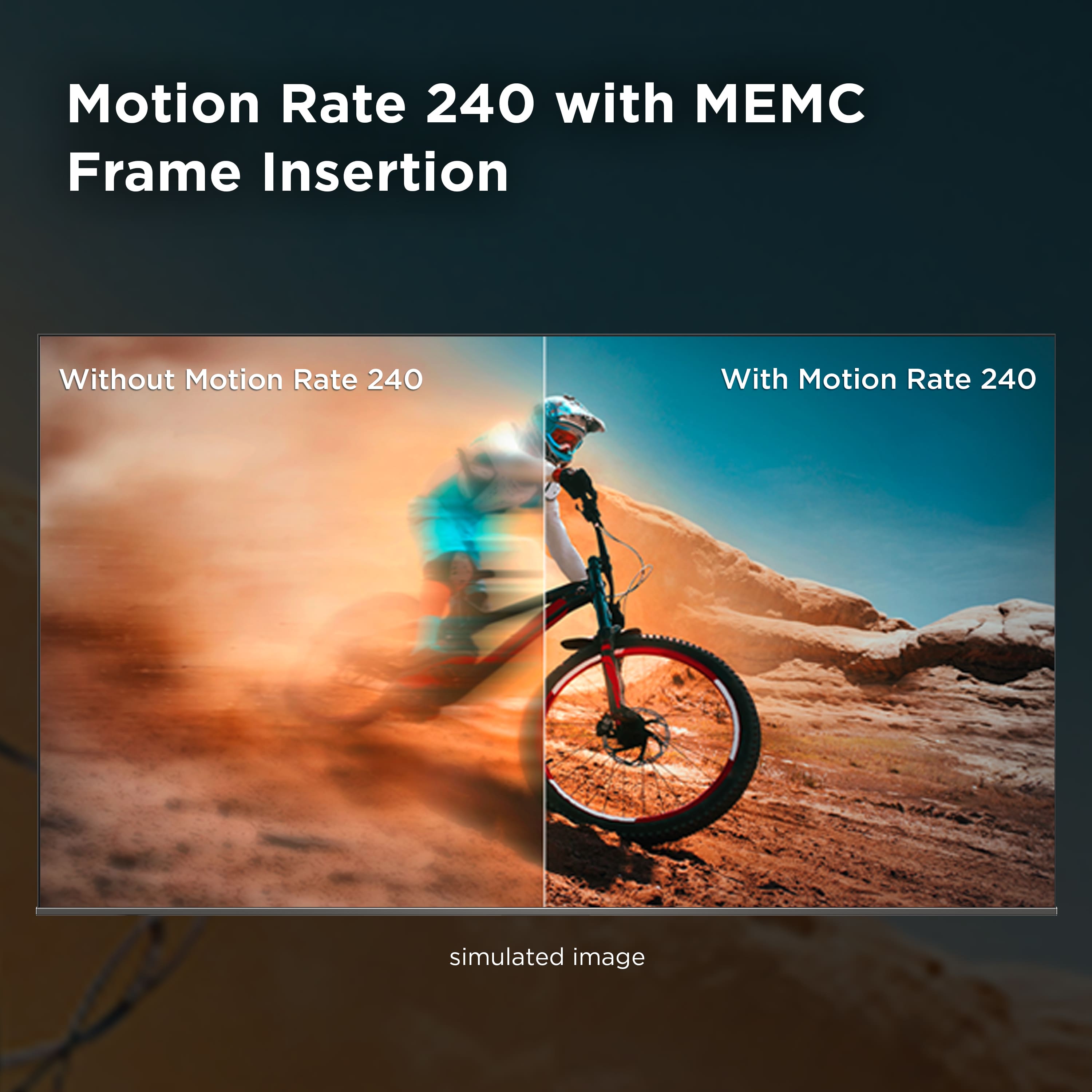 Motion Rate 240 with MEM Frame Insertion Without Motion Rate 240 With Motion Rate 240 simulated image