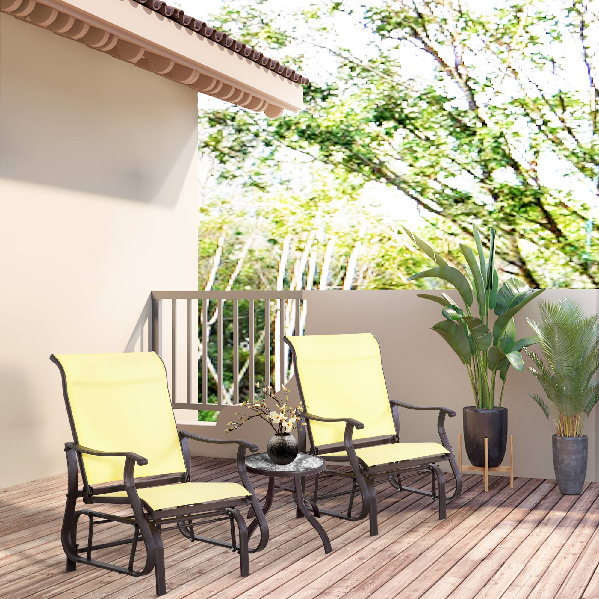 Angle. Outsunny - Outdoor Glider Chair, Gliders for Outside Patio with Steel Frame and Mesh Fabric for Backyard, Garden, and Porch - Beige.