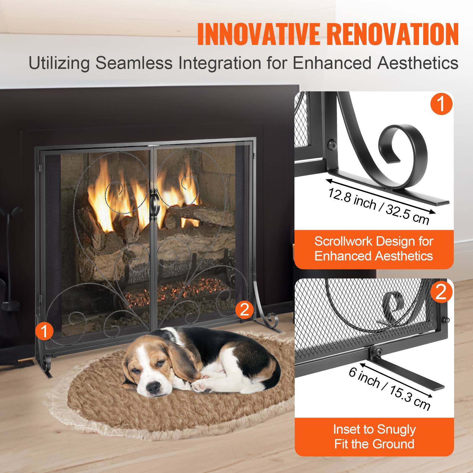 INNOVATIVE RENOVATION  
Utilizing Seamless Integration for Enhanced Aesthetics

1. 12.8 inch / 32.5 cm  
   Scrollwork Design for Enhanced Aesthetics

2. 6 inch / 15.3 cm  
   Inset to Snugly Fit the Ground