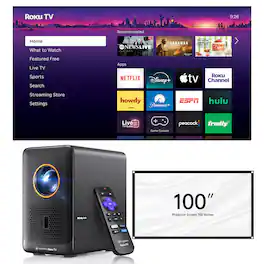 Vankyo - Performance H500R Native Full HD 1080P Smart Single LCD Portable Projector with Built-in Roku TV, 100” Screen - Black