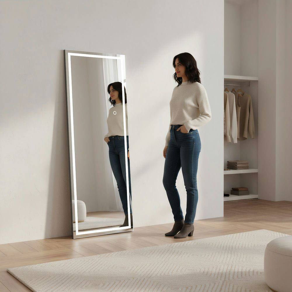 Alt View 6. Kadyn - 63x24 Inch Frameless Full-Length Rectangle LED Mirror with Modern Design - Black.