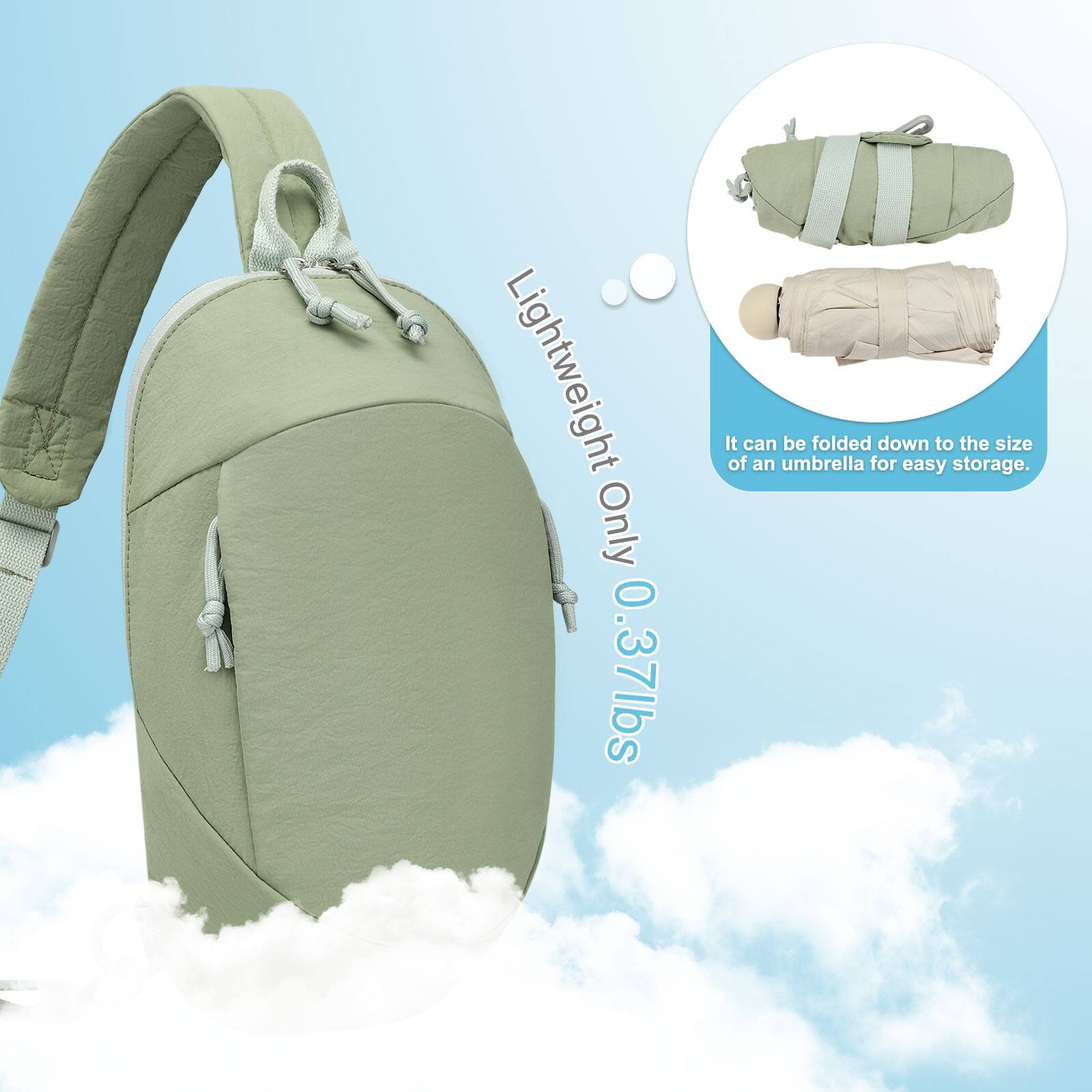 Lightweight Only 0.37lbs  
It can be folded down to the size of an umbrella for easy storage.