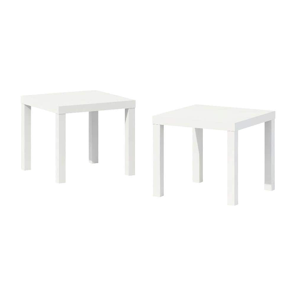 FurniFact - 2-Piece Square Coffee and Side Table Set with Minimalist Design - White