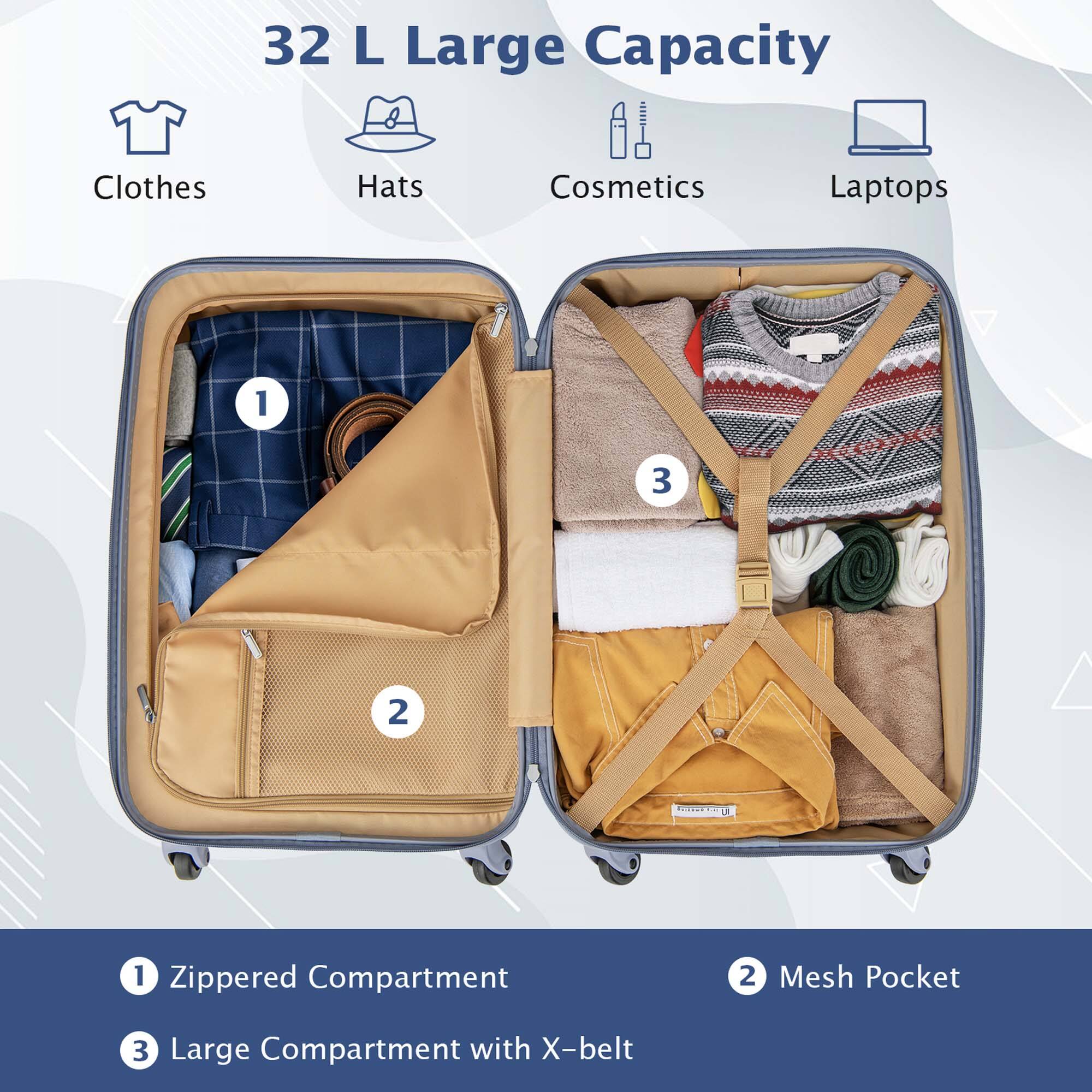 32 L Large Capacity Clothes Hats Cosmetics Laptops 1 Zippered Compartment 2 Mesh Pocket 3 Large Compartment with X-belt