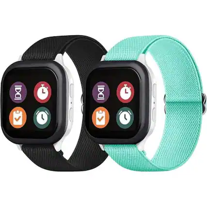 Front. Stock Preferred - 2-Pack Nylon Band Replacement for Verizon Gizmo Watch 2 /Watch 1 Kids Boys Girls Black + Teal - Black + Teal.