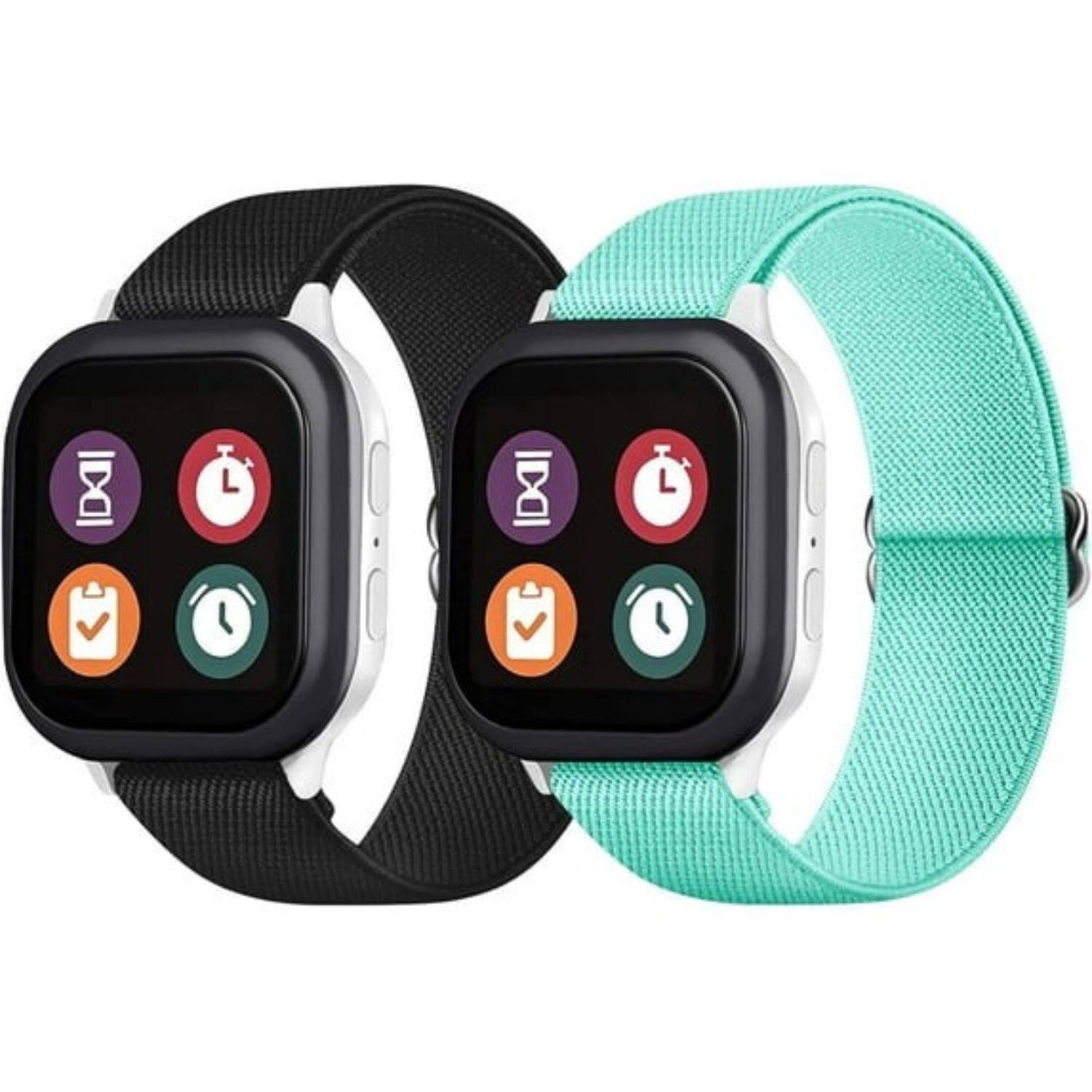 Front. Stock Preferred - 2-Pack Nylon Band Replacement for Verizon Gizmo Watch 2 /Watch 1 Kids Boys Girls Black + Teal - Black + Teal.