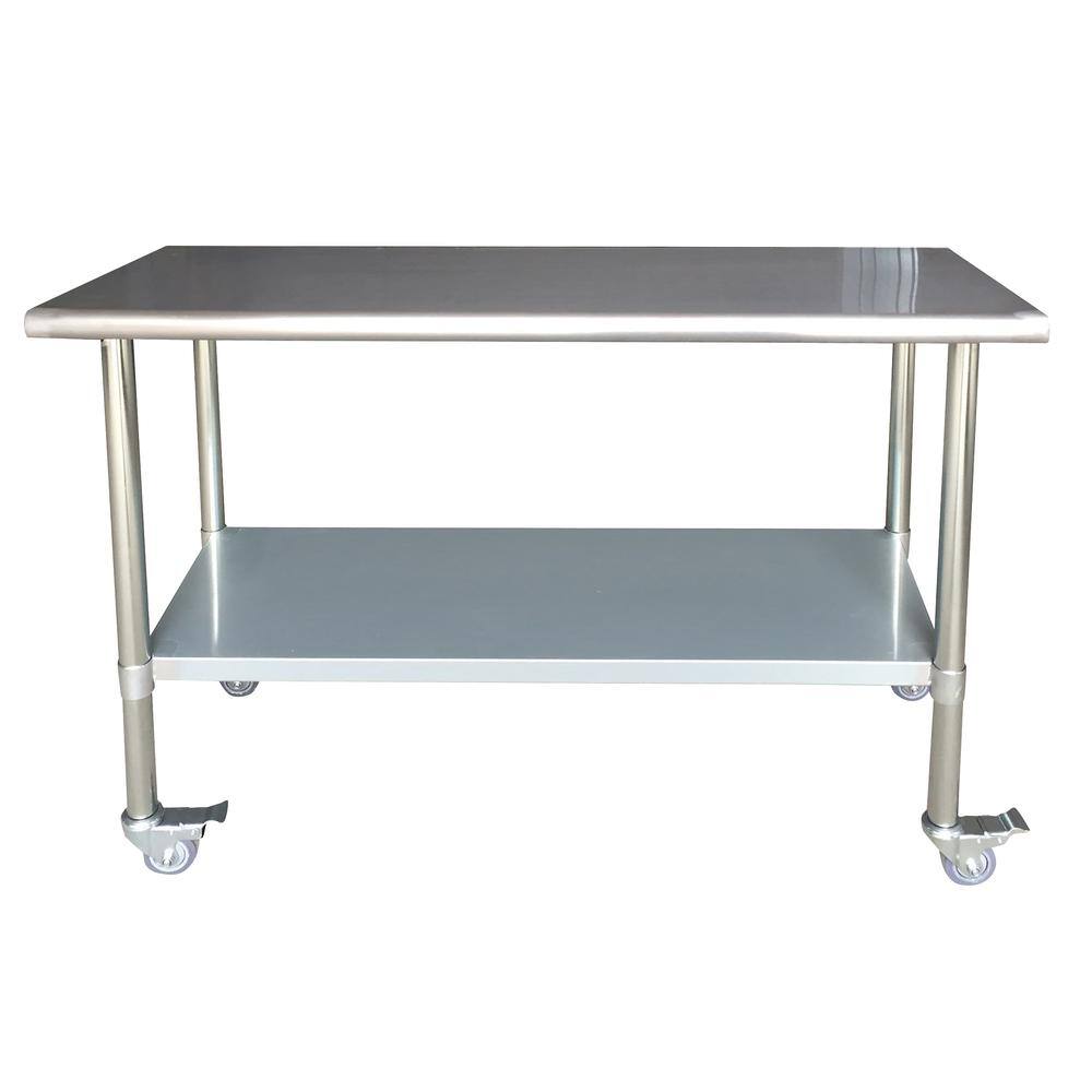 Front. Sportsman Pro-Series - Stainless Steel Work Table with Casters 24 x 60 Inches - Silver.