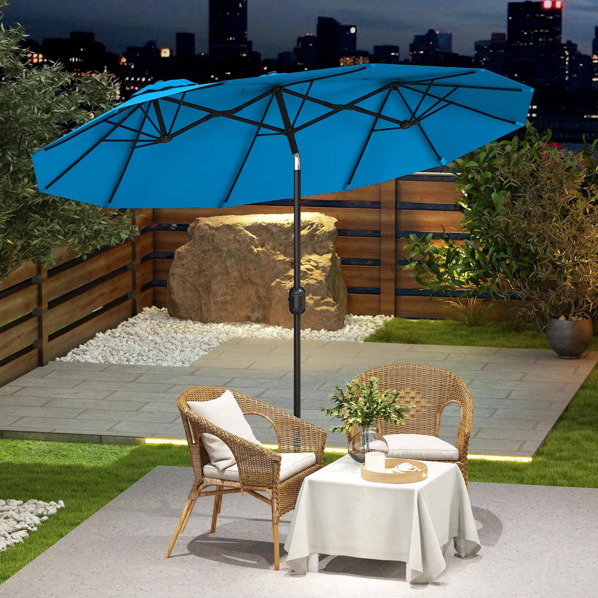 Alt View 6. Spaco - Spaco 9.5Ft Double-Sided Patio Umbrella, Tilt Crank Shade with 3 Vents - Cyan Blue.