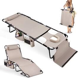 Winado - Foldable Tanning Chair with Face Hole, Carrying Bag for Sun Tanning, Laying Out Chairs, Tanning Lounger Outdoor Beach - Beige