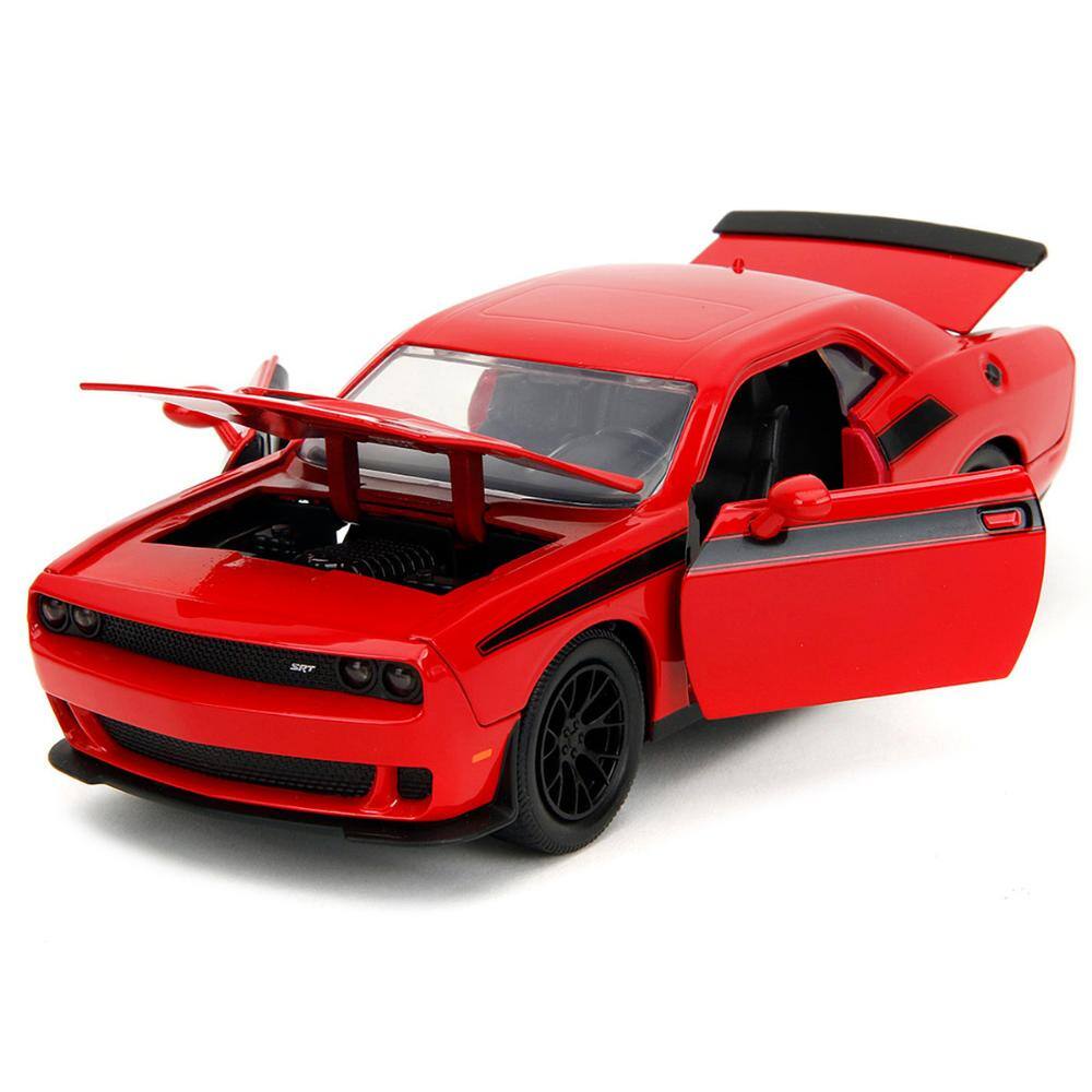 Angle. Jada - 2015 Dodge Challenger Red w/ Black Stripes & Glenn Figure – The Walking Dead (2010–2022) Hollywood Rides 1/24 - Red with Black Stripes.