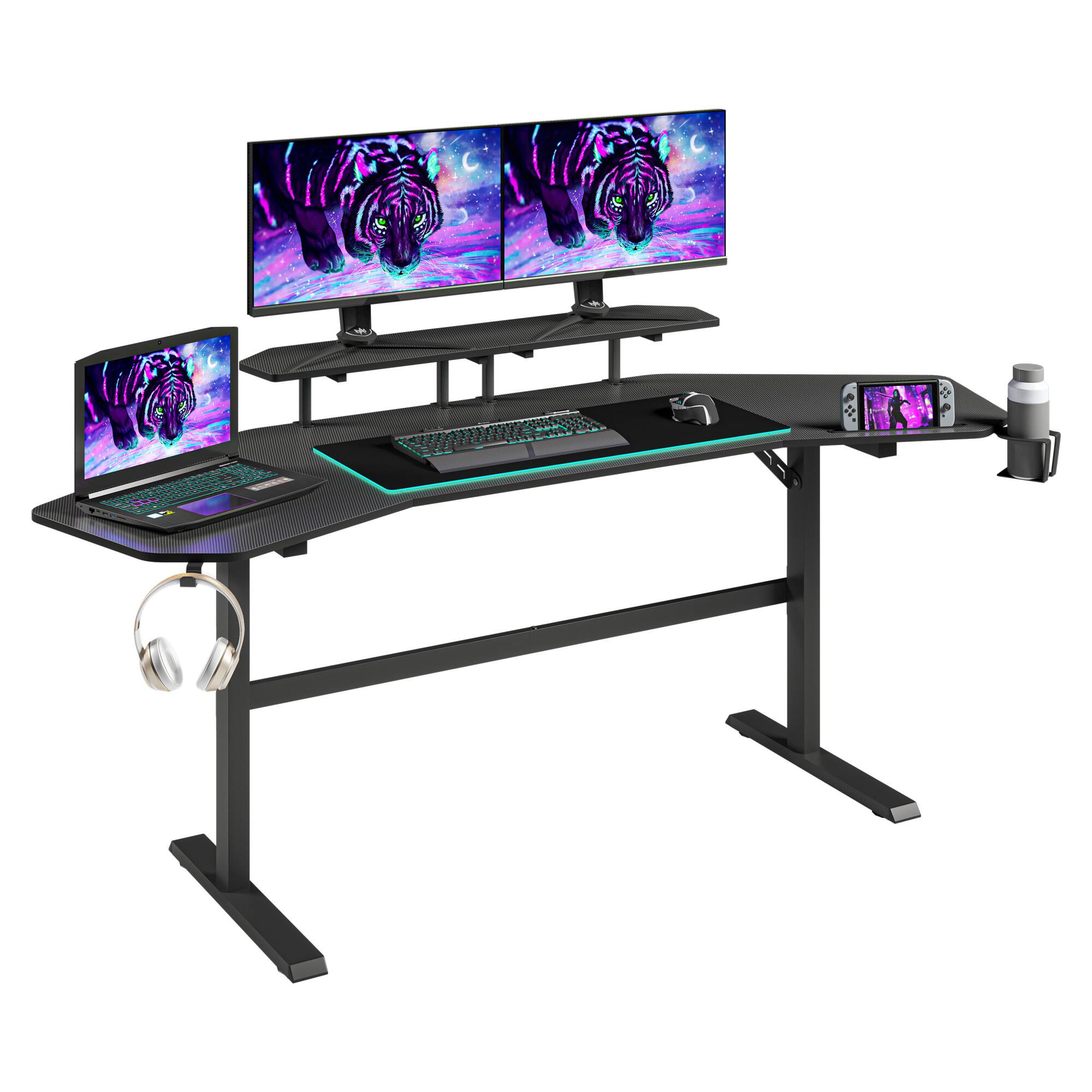 Angle. GOODSILO - Premium Gaming Desk with Shelves and Accessory Holders for Enhanced Gaming Experience - Black.