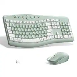 Bundle - HESVAP - Silent Ergonomic Wireless Keyboard and Mouse Combo, Full-Size Curved Keys, 2.4GHz USB, Adjustable DPI - Avocado Green A