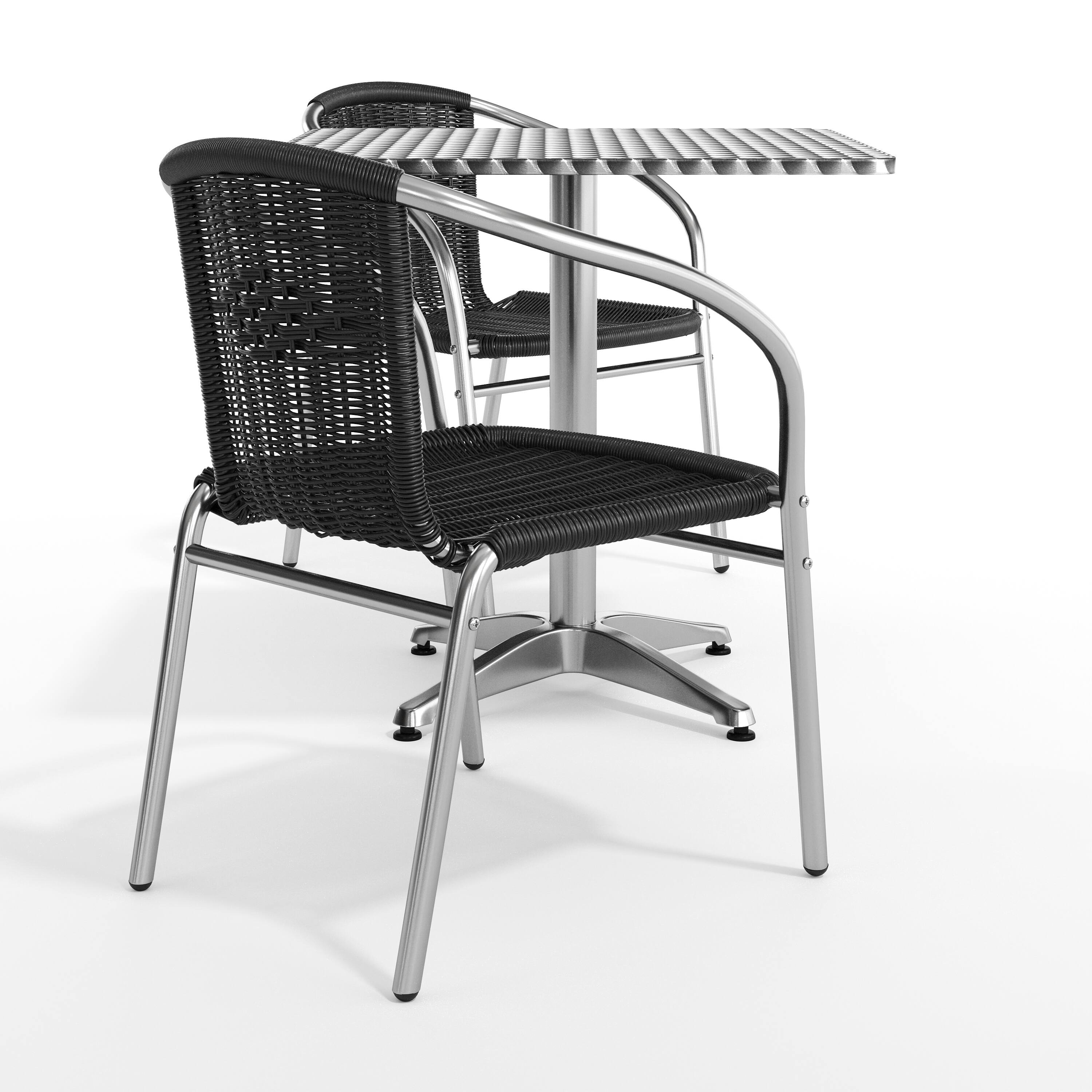 Alt View 9. Emma + Oliver - 27.5" Square Aluminum Garden Patio Table Set with 2 Rattan Chairs - Black.