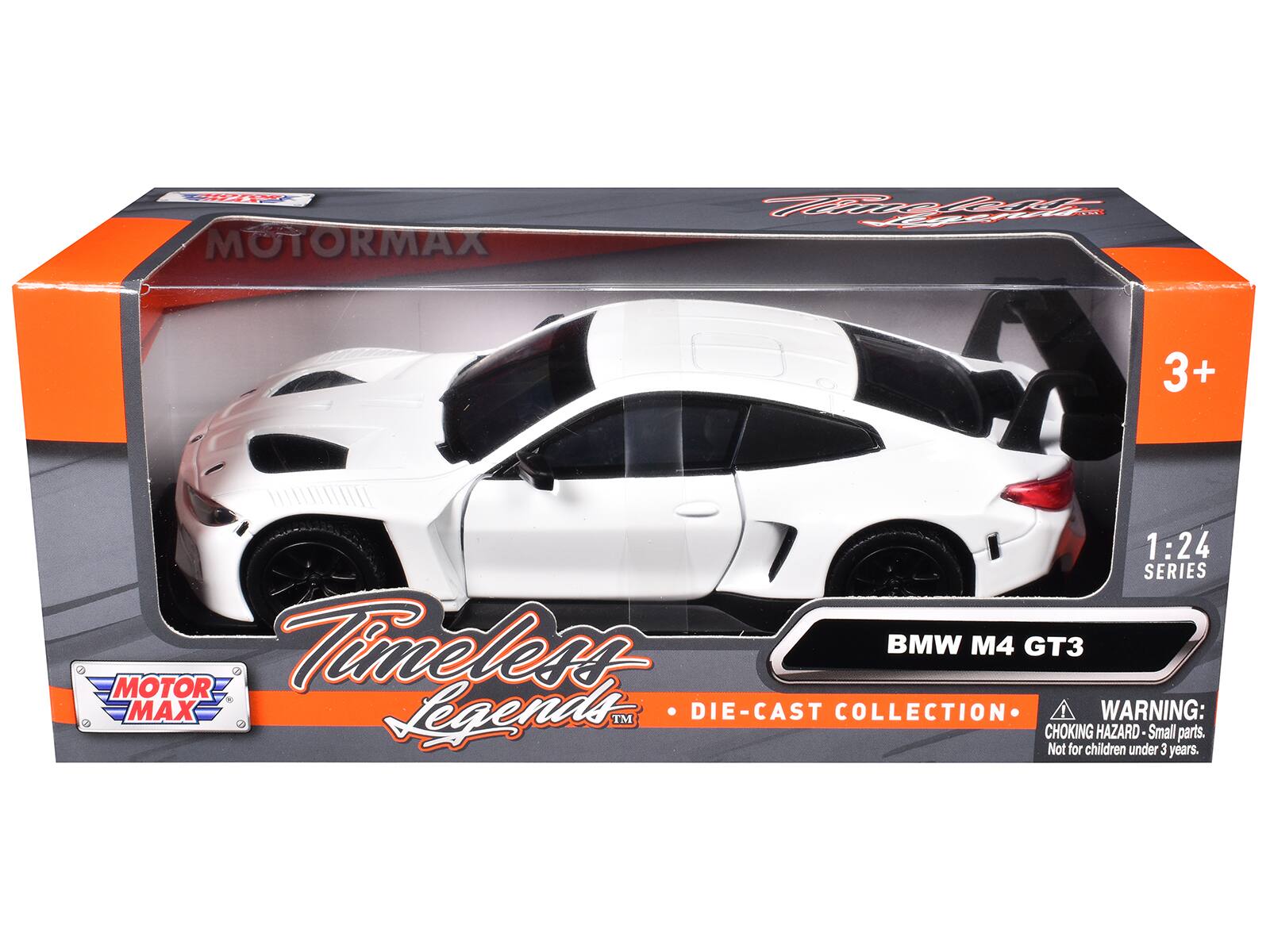 MOTOR MAX  
Tinless Legends™  
DIE-CAST COLLECTION  

BMW M4 GT3  

1:24 SERIES  

WARNING: CHOKING HAZARD - Small parts. Not for children under 3 years.  

3+