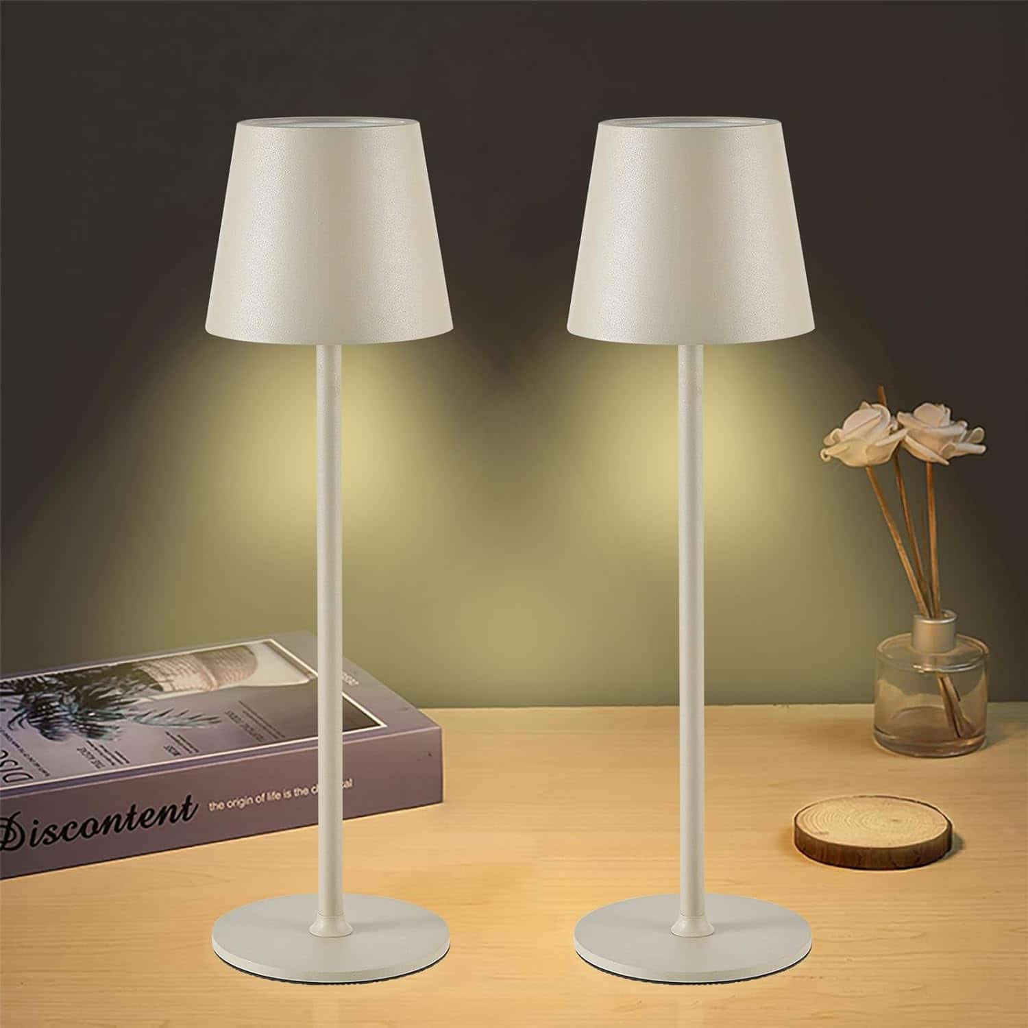 Stamp n Camp - Cordless Table Lamps USB Rechargeable Simplicity Desk Lamp Built-in 4600 mAh Battery LED Battery Operated lamp with - Apricot-2Pack