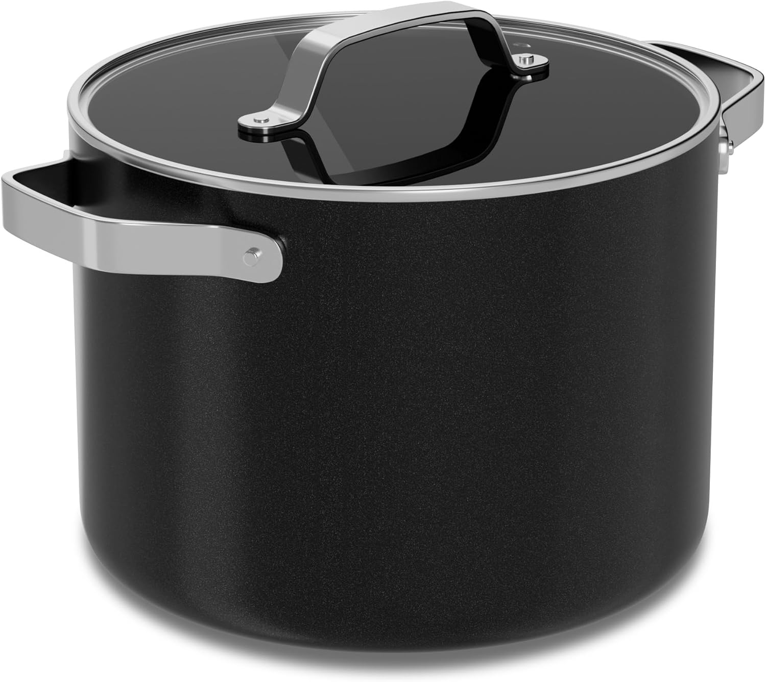 Bakken- Swiss - 8.5 Qt Aluminum Stock Pot, Nonstick Ceramic Coating, PTFE & PFAS Free, Oven Safe 500°F, SS Handles, Glass Lid - Black