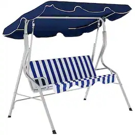 Outsunny - 3-Person Porch Swing with Canopy, Patio Swing Chair, Outdoor Canopy Swing Bench - Blue
