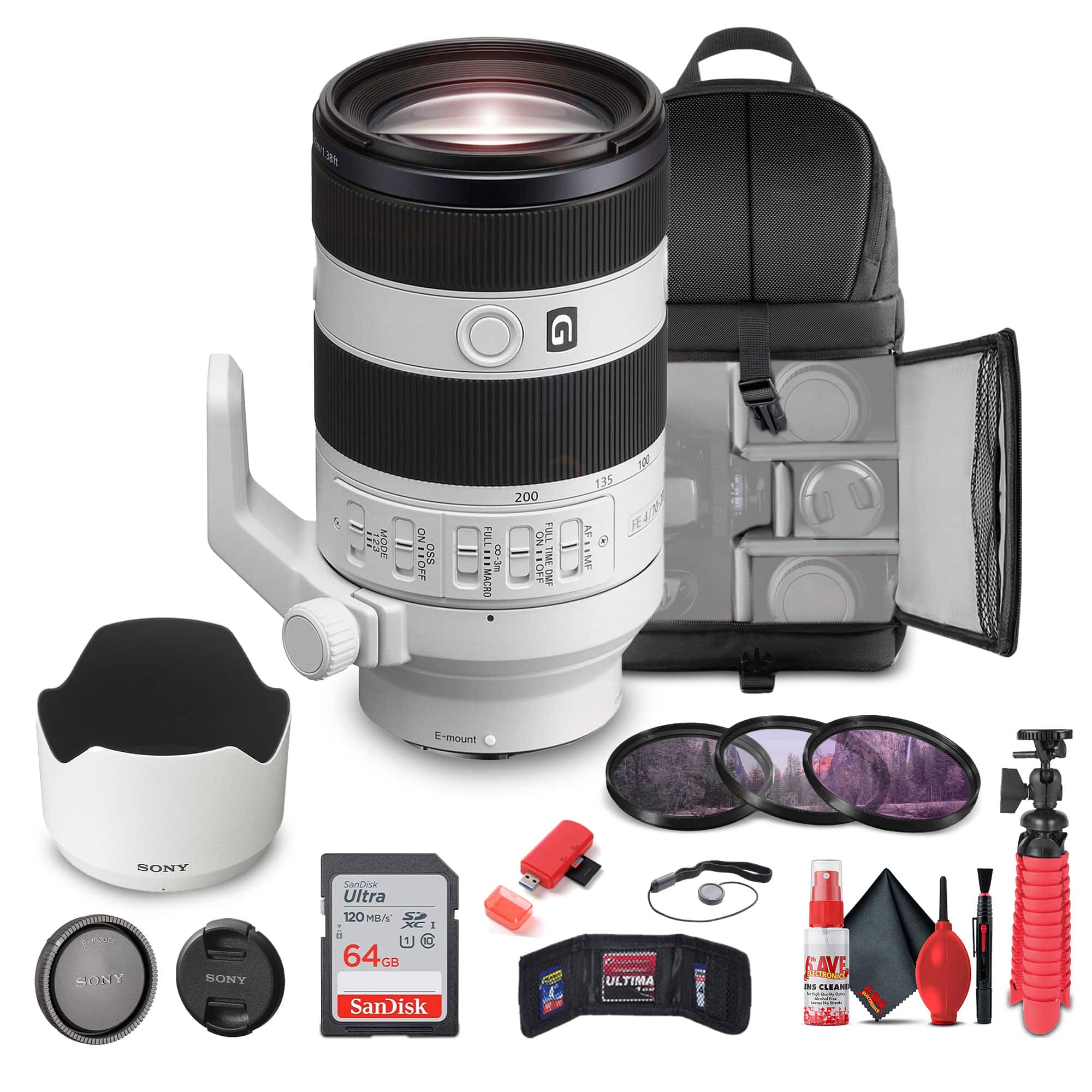 Sony - FE 70-200mm f/4 Macro G OSS II Full-Frame Compact Telephoto Zoom Lens - Bundle (International Version) - White