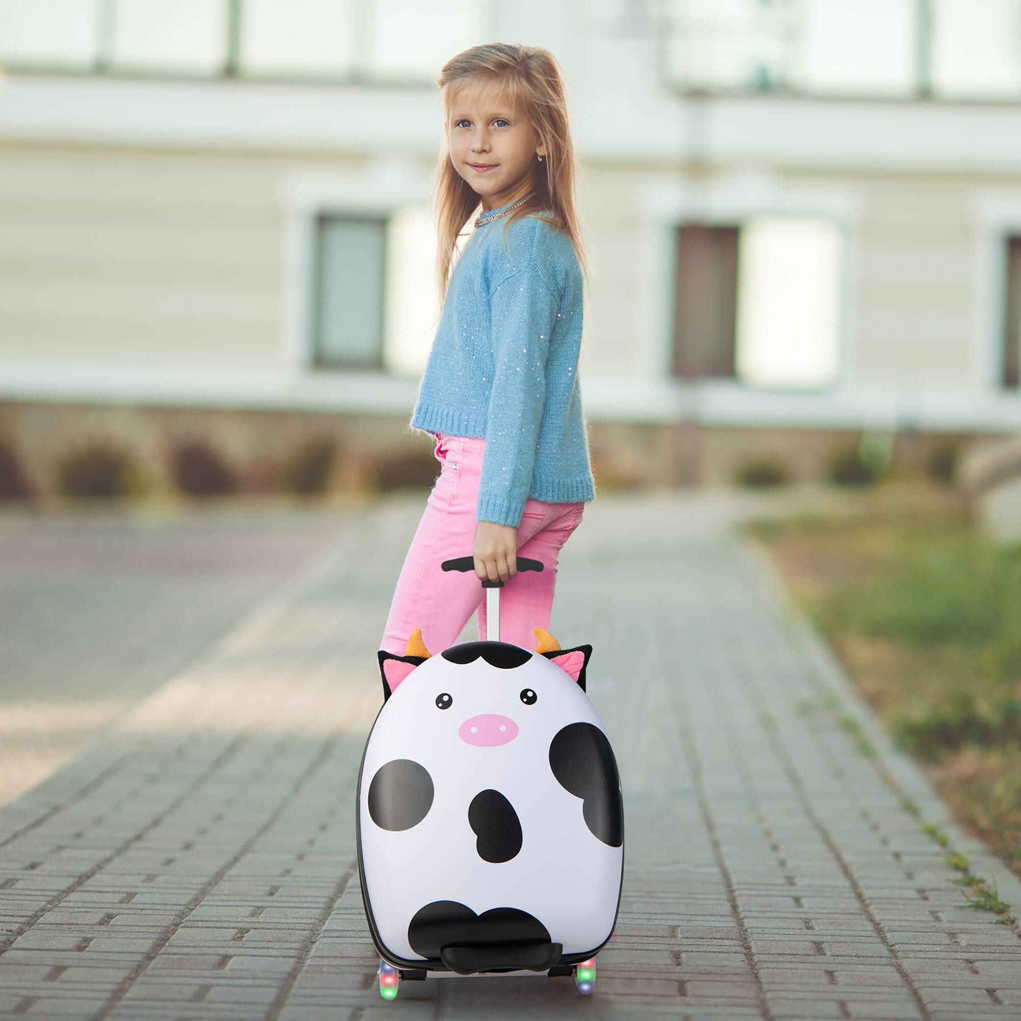 Alt View 11. Costway - Kids Rolling Luggage 16" Hard Shell Carry On Travel Suitcase with Flashing Wheels - Black/White.