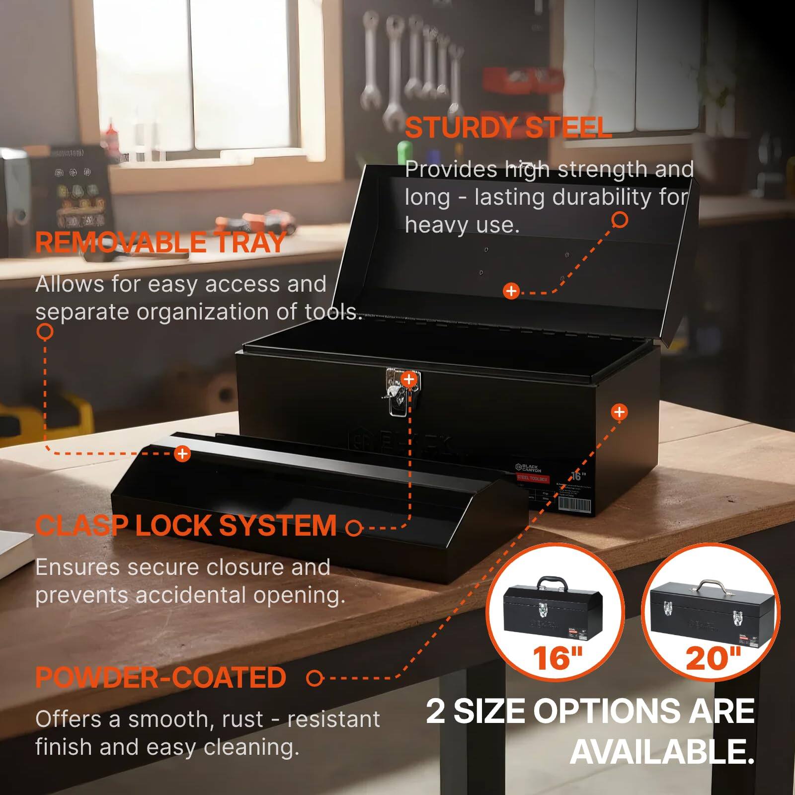 Fabibe 20 Inch Steel Tool Box Metal Carbon Portable&padlockable Sturdy ...