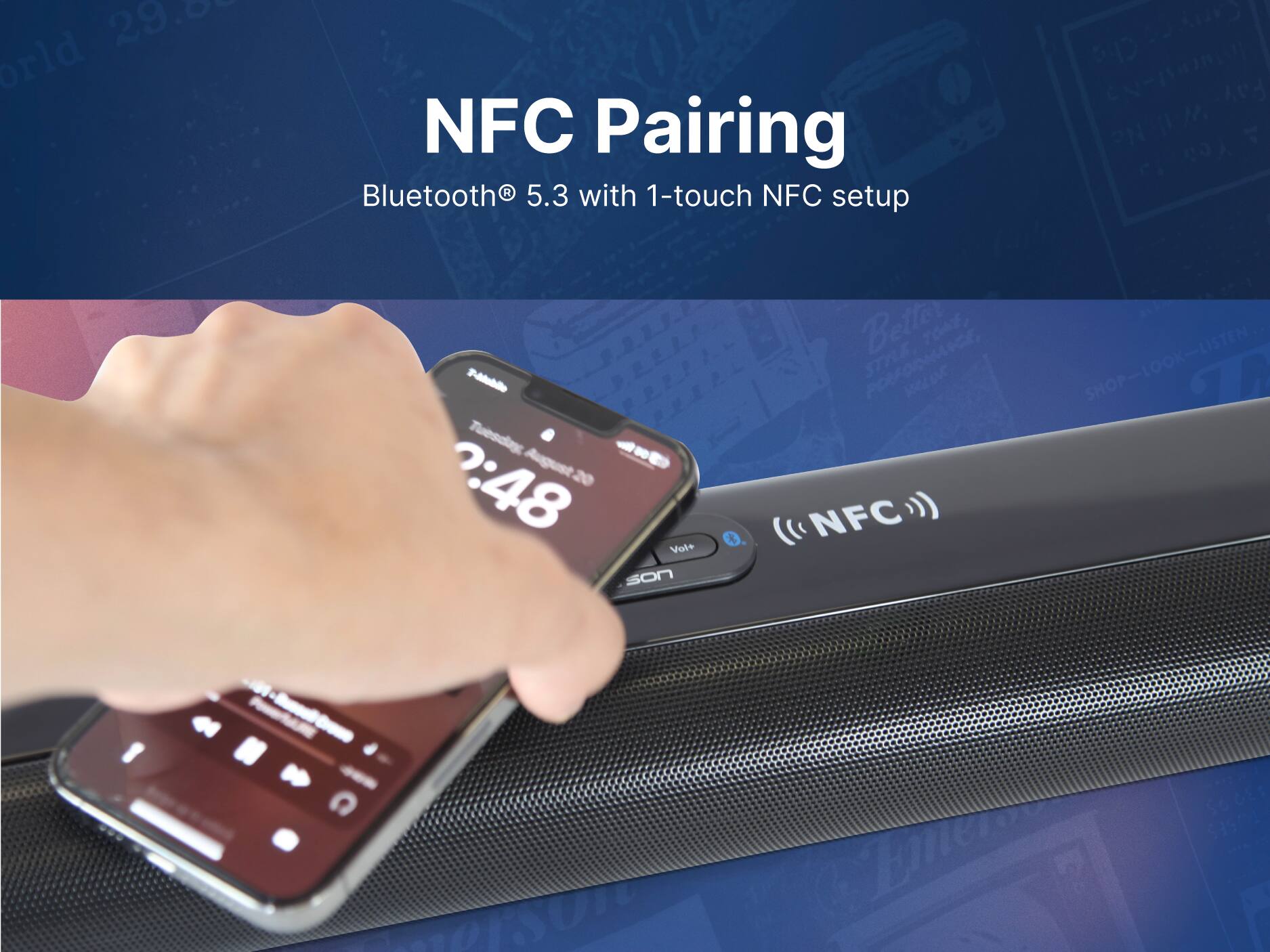 NFC Pairing, Bluetooth 5.3 with 1-touch NFC setup