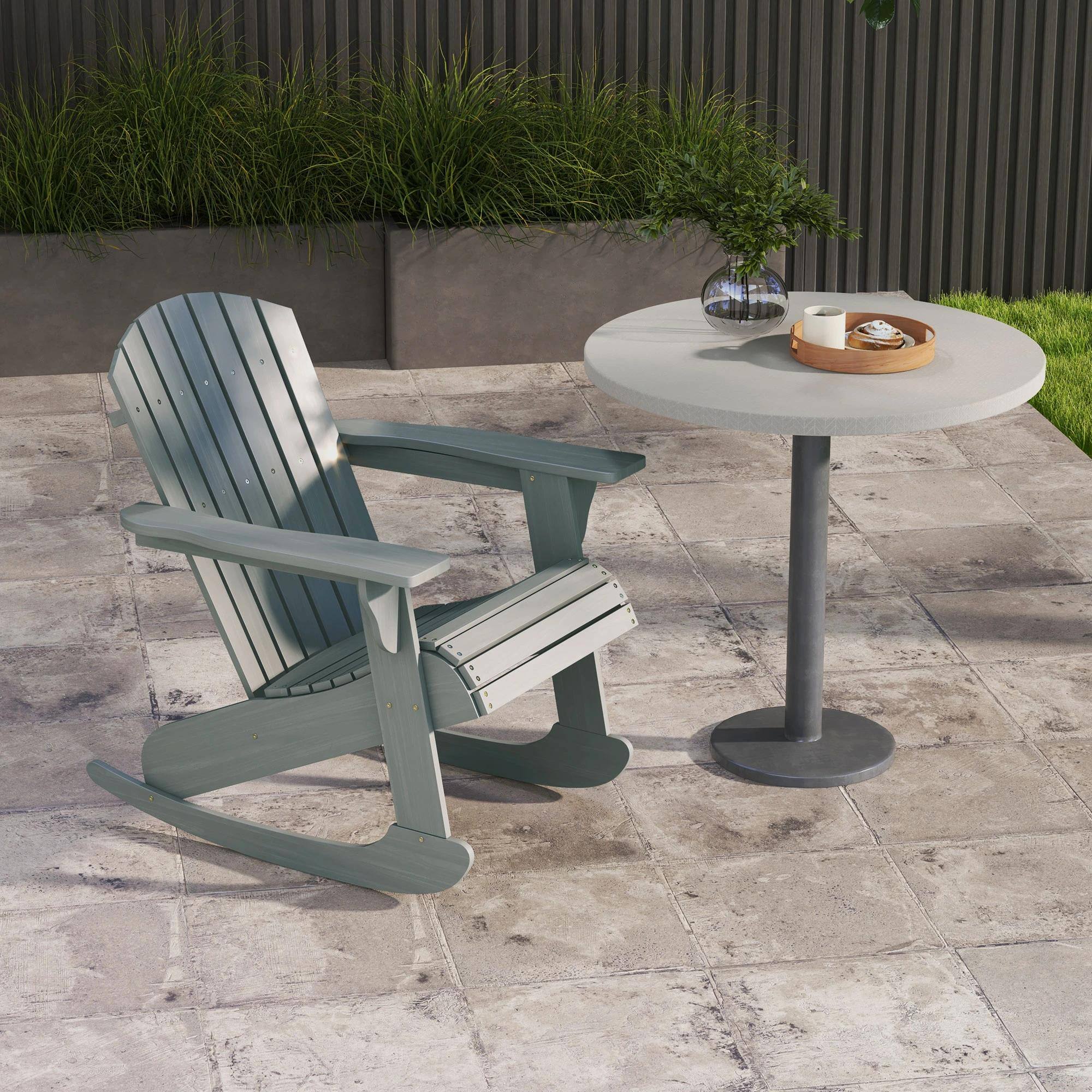 Alt View 7. Resenkos - Resenkos Adirondack Outdoor Rocking Chair with Slatted Back, Fire Pit Seating, Perfect for Relaxing,Gray - Gray.