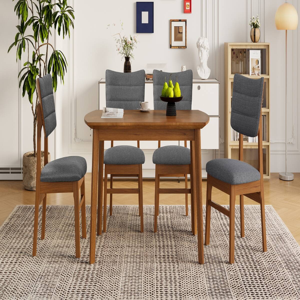 Angle. Loheer - Loheer Dining Table Set for 4, Farmhouse Brown and Gray 5 Piece Set with Upholstered Chairs - Brown and Gray.