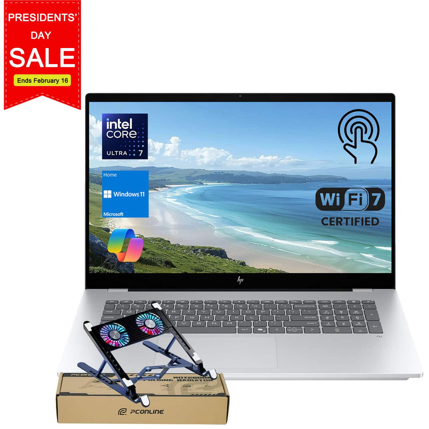 HP - OmniBook 7 17.3" FHD Touchscreen Laptop - Intel Core Ultra 7 258V - 32GB RAM - 1TB SSD - Backlit KB - PCO Laptop cooler - Silver