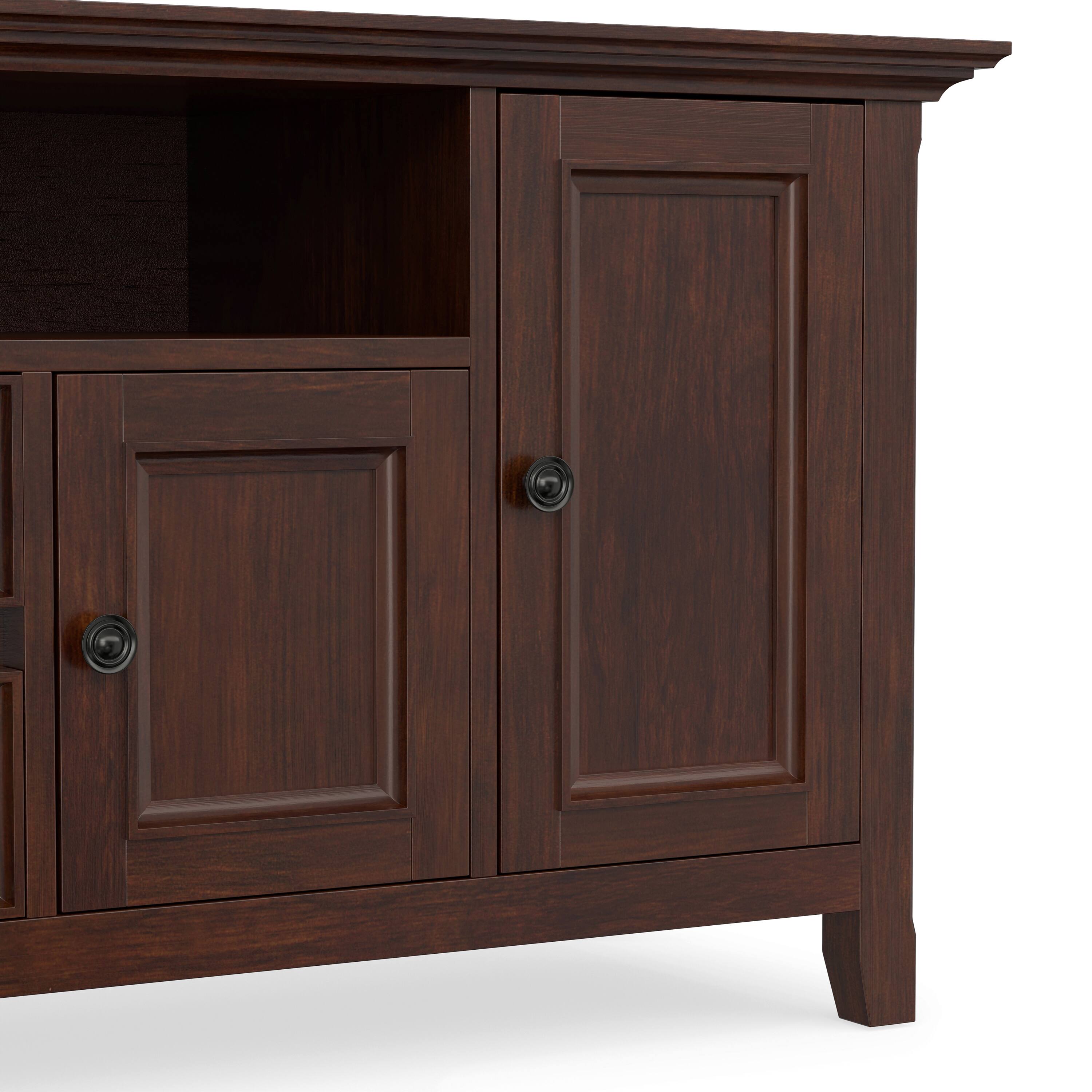 Alt View 7. Simpli Home - Simpli Home Amherst 72 inch Wide Solid Wood Transitional TV Stand - Russet Brown.