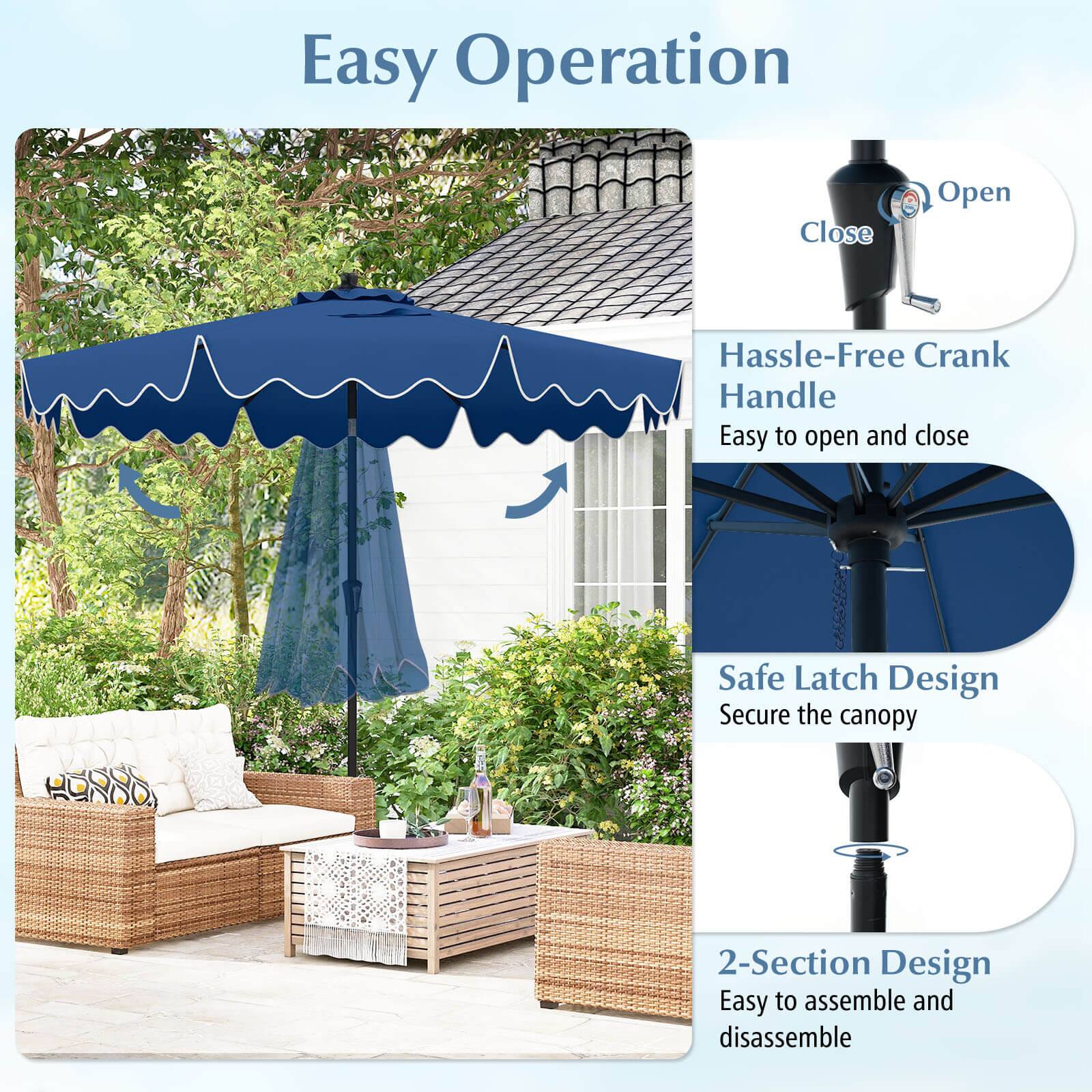Easy Operation

Close
Open

Hassle-Free Crank Handle
Easy to open and close

Safe Latch Design
Secure the canopy

2-Section Design
Easy to assemble and disassemble