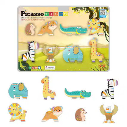 Picasso TILES
DREAM BIG & BUILD BIG WITH PICASSOTILES!
8 SAFARI ANIMAL ACTION FIGURES
AGES 3-99
PTA22
STEAM
WASHING!
Scan Me