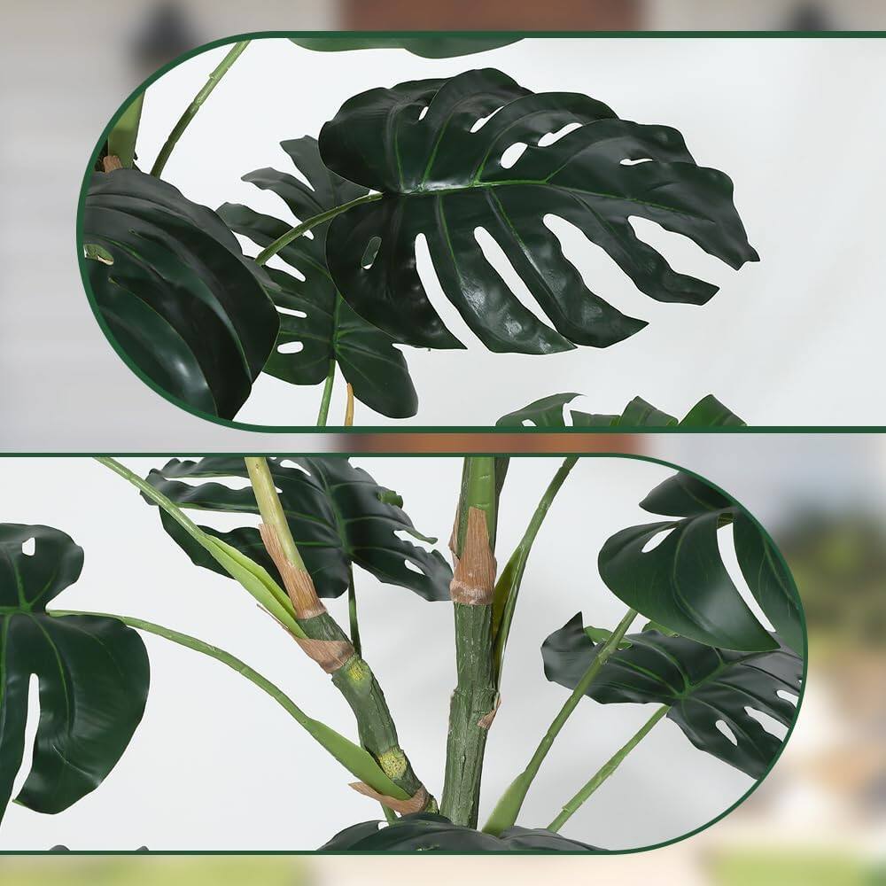 Left. Homhougo - UV Resistant Artificial Monstera Plant 6FT Tall, Lifelike Faux Tree with Bendable Stems for Indoor Outdoor Use - Green.