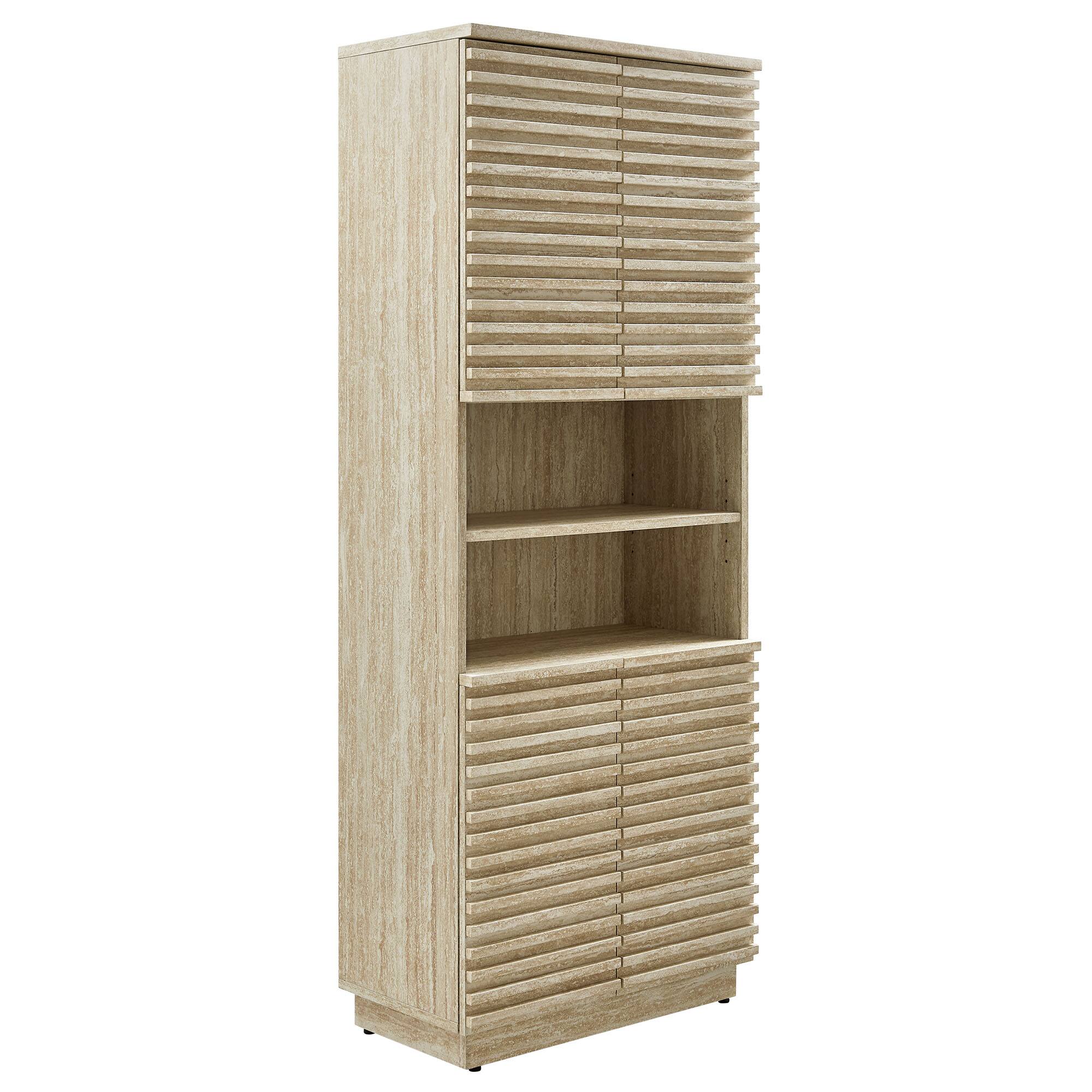 Angle. Modway - Render Tall Faux Travertine Linen Storage Cabinet by Modway - Travertine.