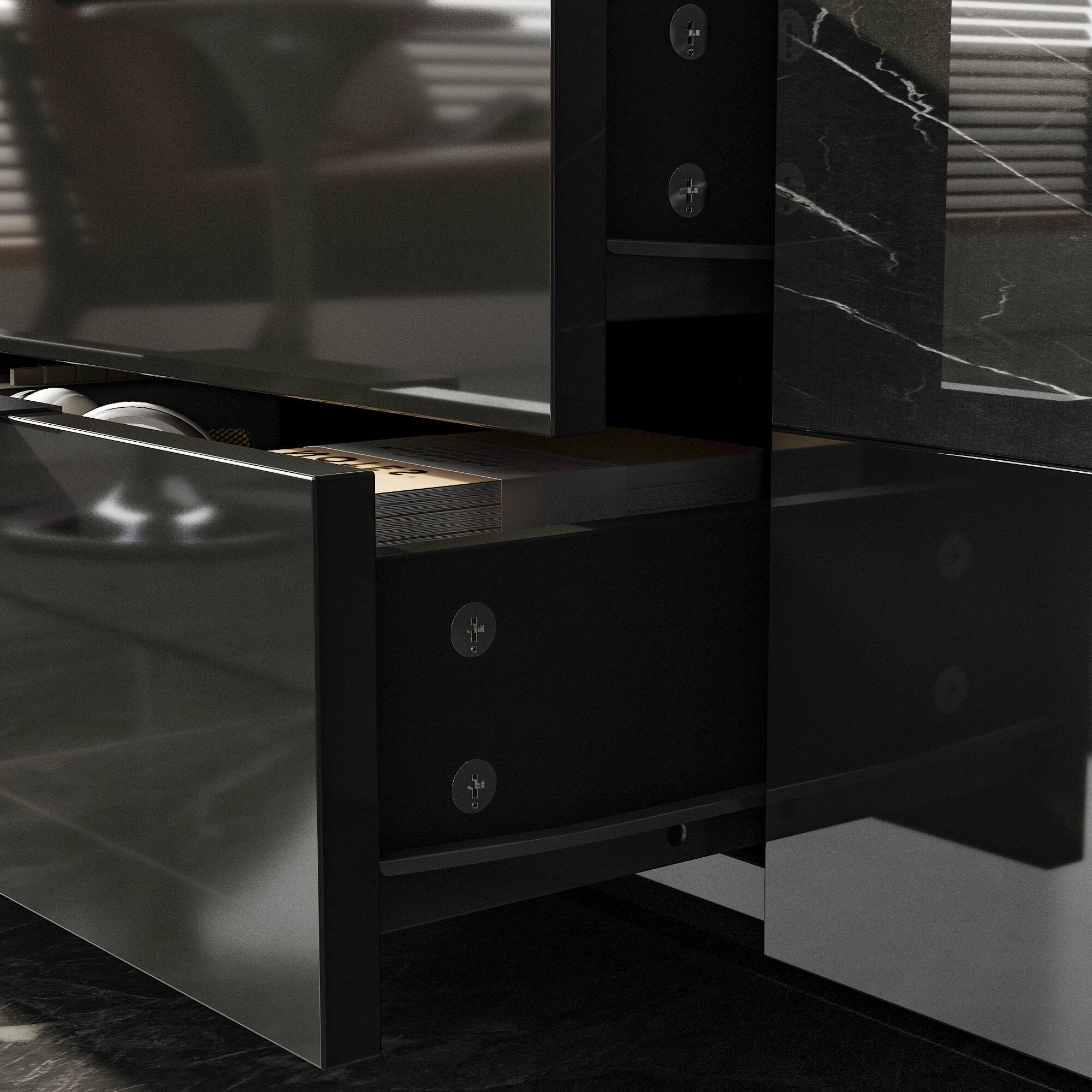 Alt View 10. FUFU&GAGA - Modern High-Gloss Marble TV Stand for 75-Inch TV – Luxury Entertainment Console with Ample Storage - Black.