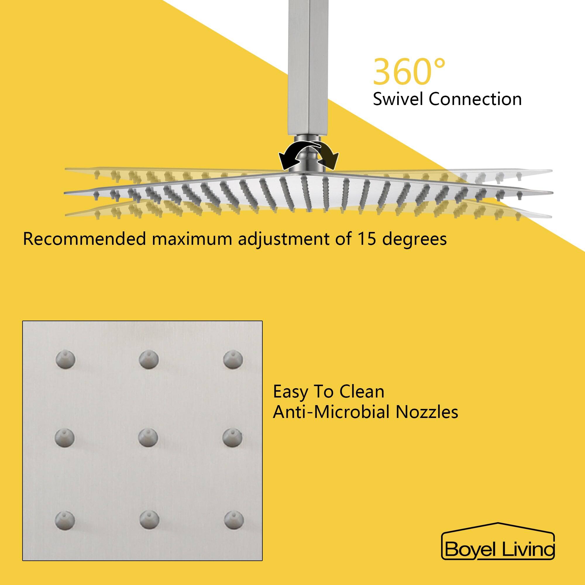 Swivel Connection, Recommended maximum adjustment of 15 degrees, Easy To Clean, Anti-Microbial Nozzles, Boyel Living