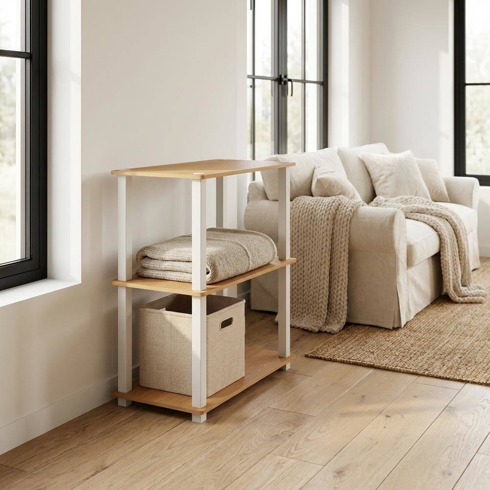 Left. FurniFact - Wood Bookcase with Open Shelves for Living Room Storage - Beech/White.