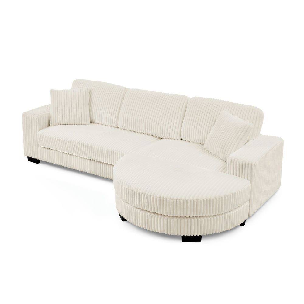Alt View 2. Kadyn - Modular Sleeper Sectional with Ottoman, L-Shaped Corduroy Sofa with Tufted Design, Beige - Beige.