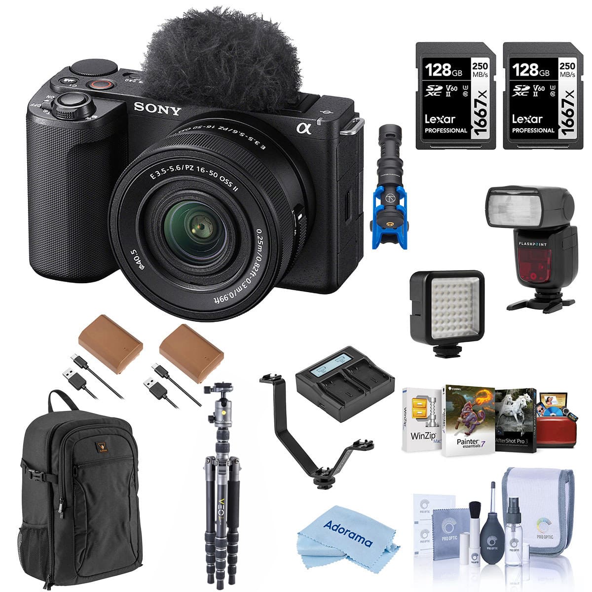 Bundle - Sony - Alpha ZV-E10 II Mirrorless Camera with E PZ 16-50mm Lens, Black, with Zoom Li-ion R2 TTL Flash, 128GB Card, price history on PriceWatchPro