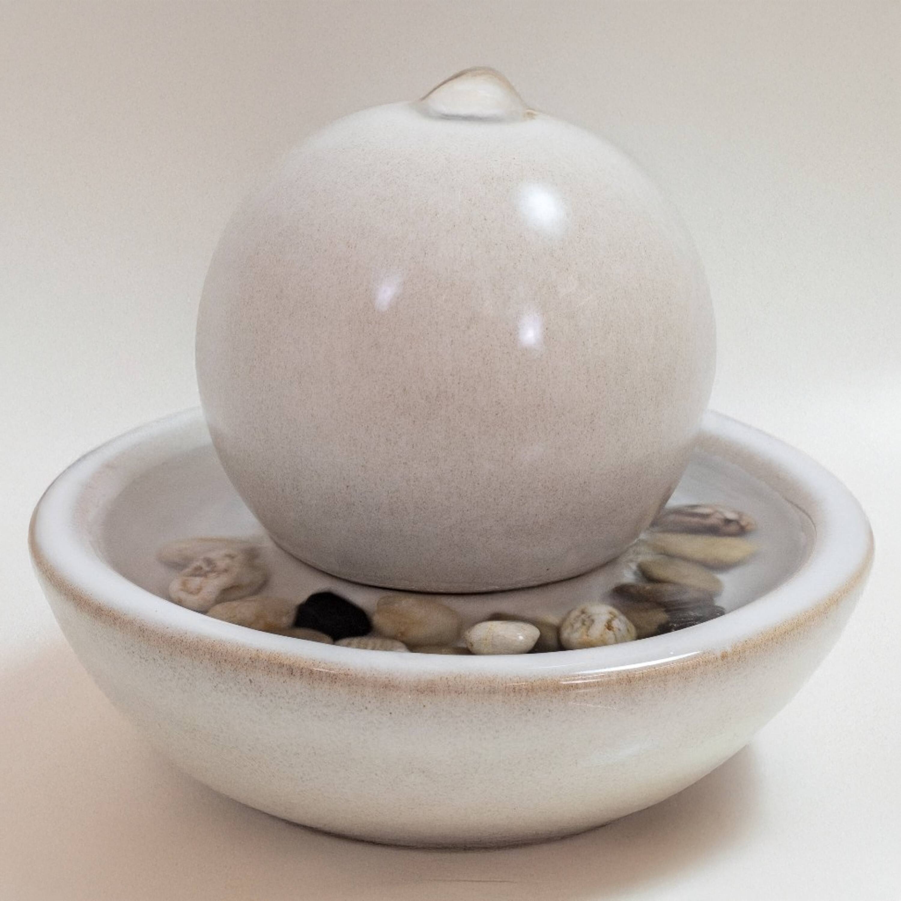 Alt View 8. Sunnydaze - Ceramic Indoor Tabletop Water Fountain with Orb - White.