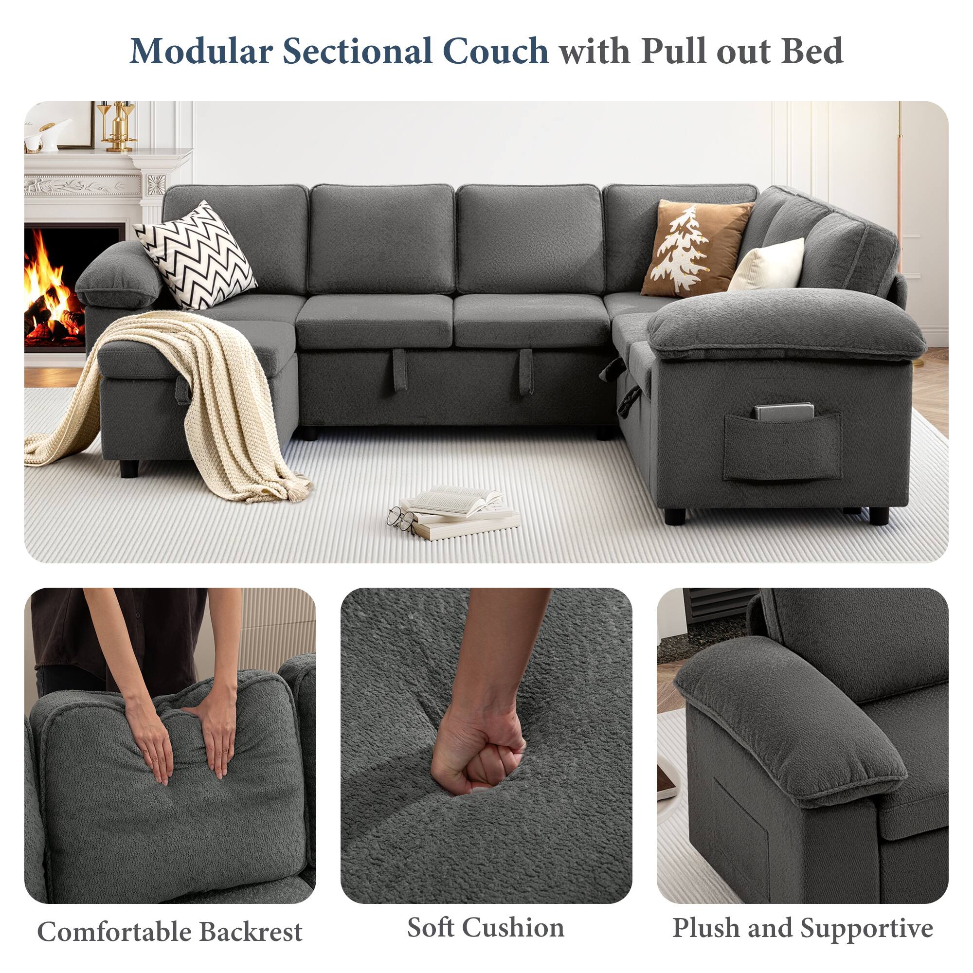 Modular Sectional Couch with Pull out Bed

Comfortable Backrest
Soft Cushion
Plush and Supportive