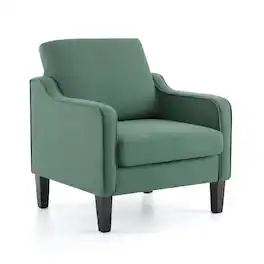 Fabibe - Accent Chairs for Living Room Chairs Mid Century Modern Chair Sofa Chair Upholstered Arm Chair with Scooped Arms - Green Linen 1