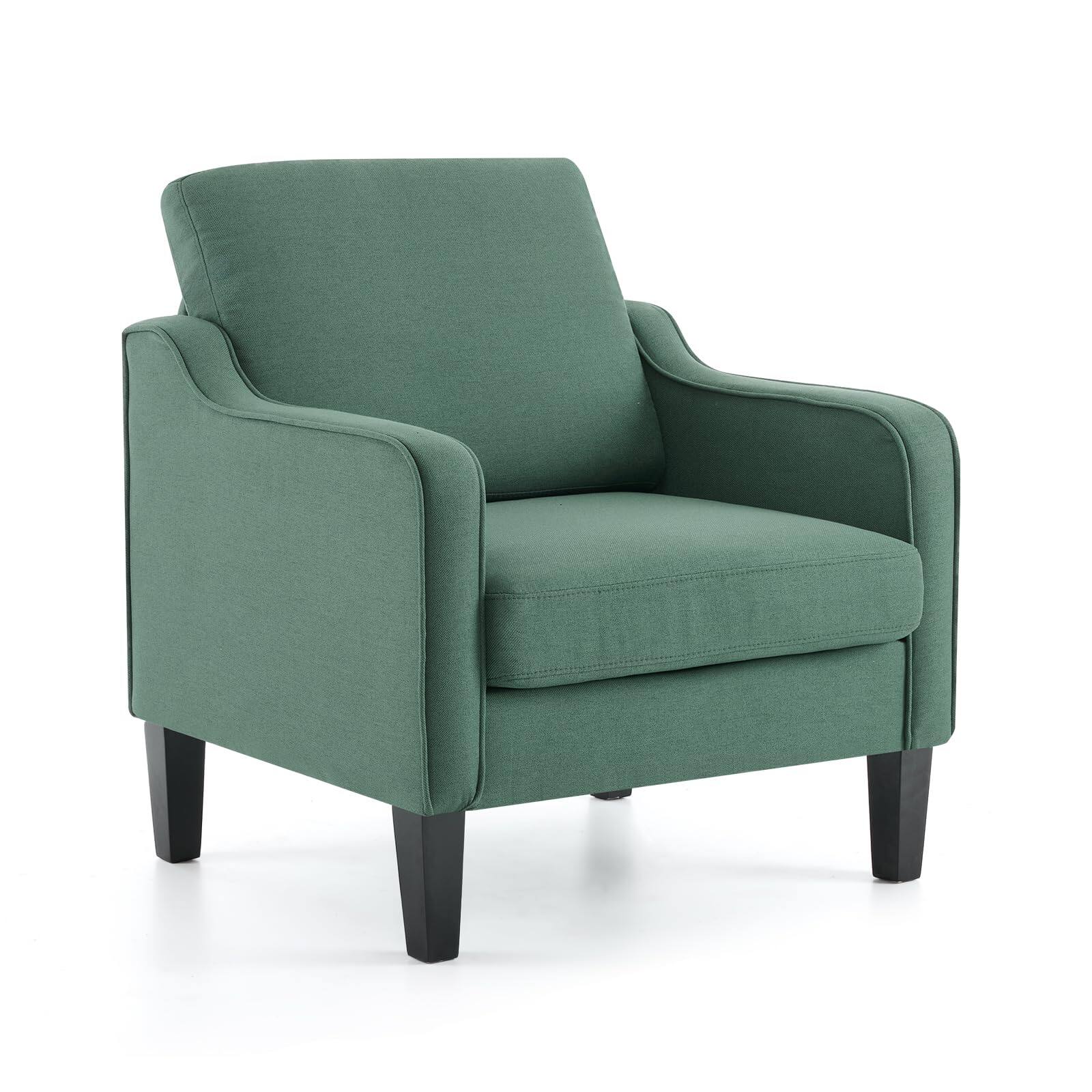 Front. Fabibe - Accent Chairs for Living Room Chairs Mid Century Modern Chair Sofa Chair Upholstered Arm Chair with Scooped Arms - Green Linen 1.