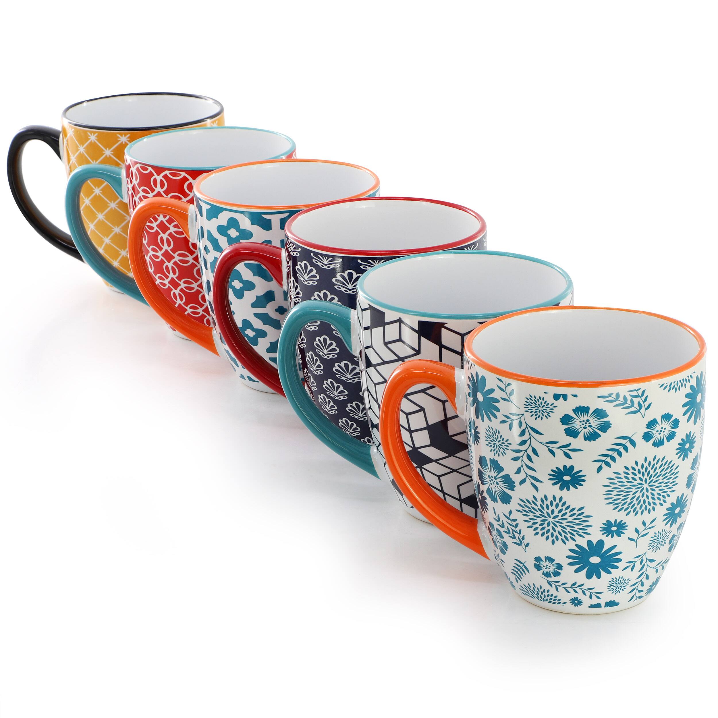 Alt View 2. Elama - Elama Rory 6 Piece 16 Ounce Assorted Design Stoneware Mug Set in Assorted Colors - Assorted.