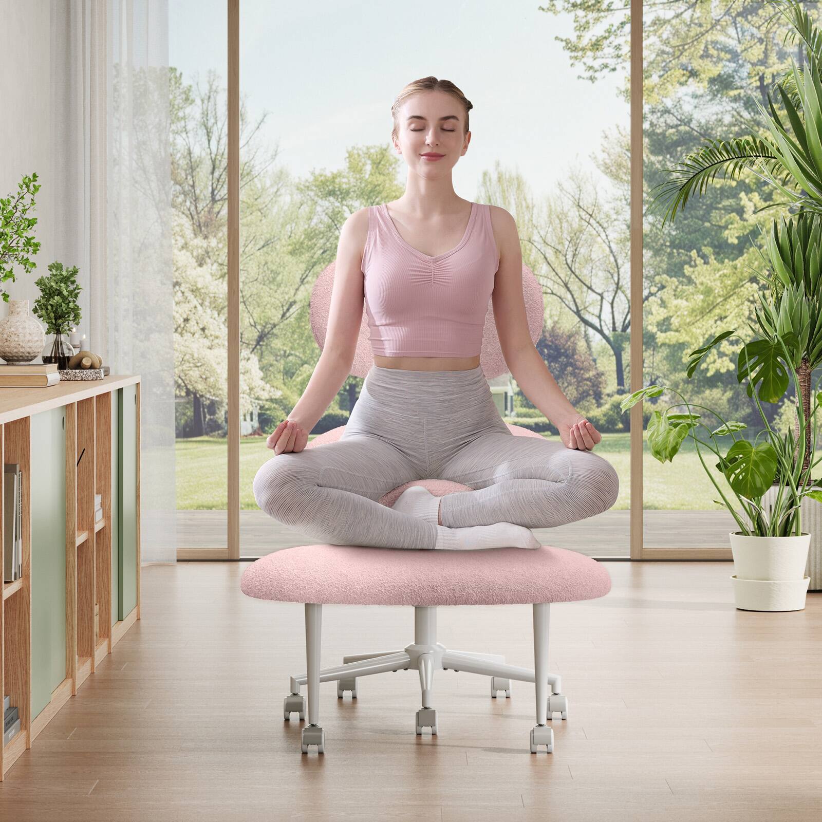 Back. Pinmoco - Pinmoco - Upholstered Office Chair Adjustable Height Ergonomic Office Chair with Lumbar Support and Wheels - Teddy Pink.