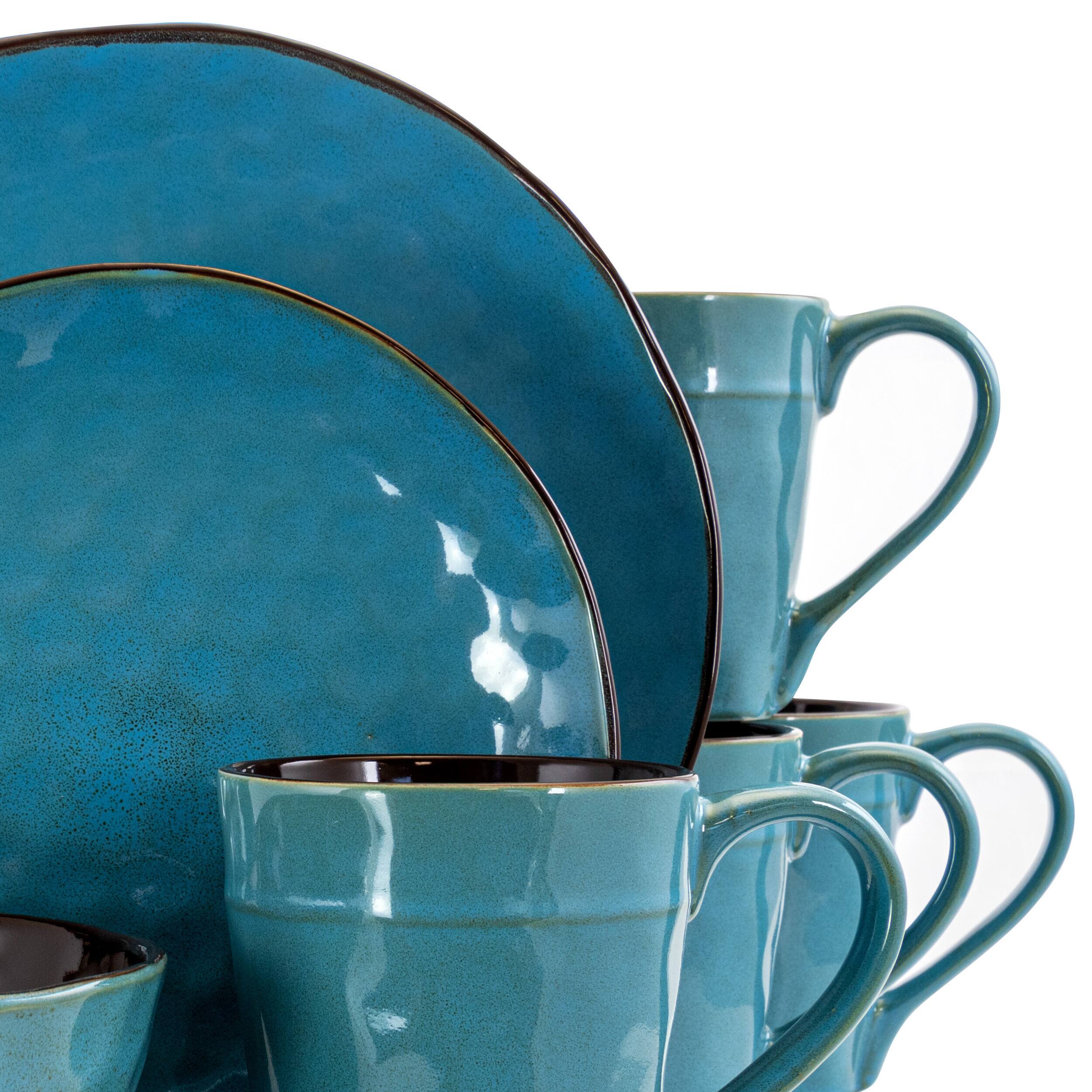 Alt View 5. Elama - Elama Sea Glass 16 Piece Luxurious Stoneware Dinnerware with Complete Setting for 4 - Blue.