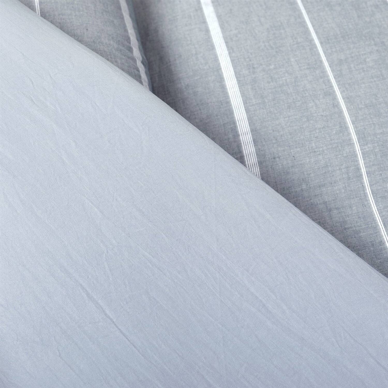 Back. Hivvago - King/California King Blue Grey Off-White Stripe 3-Piece Comforter Set - Blue, Grey ,Off-White.